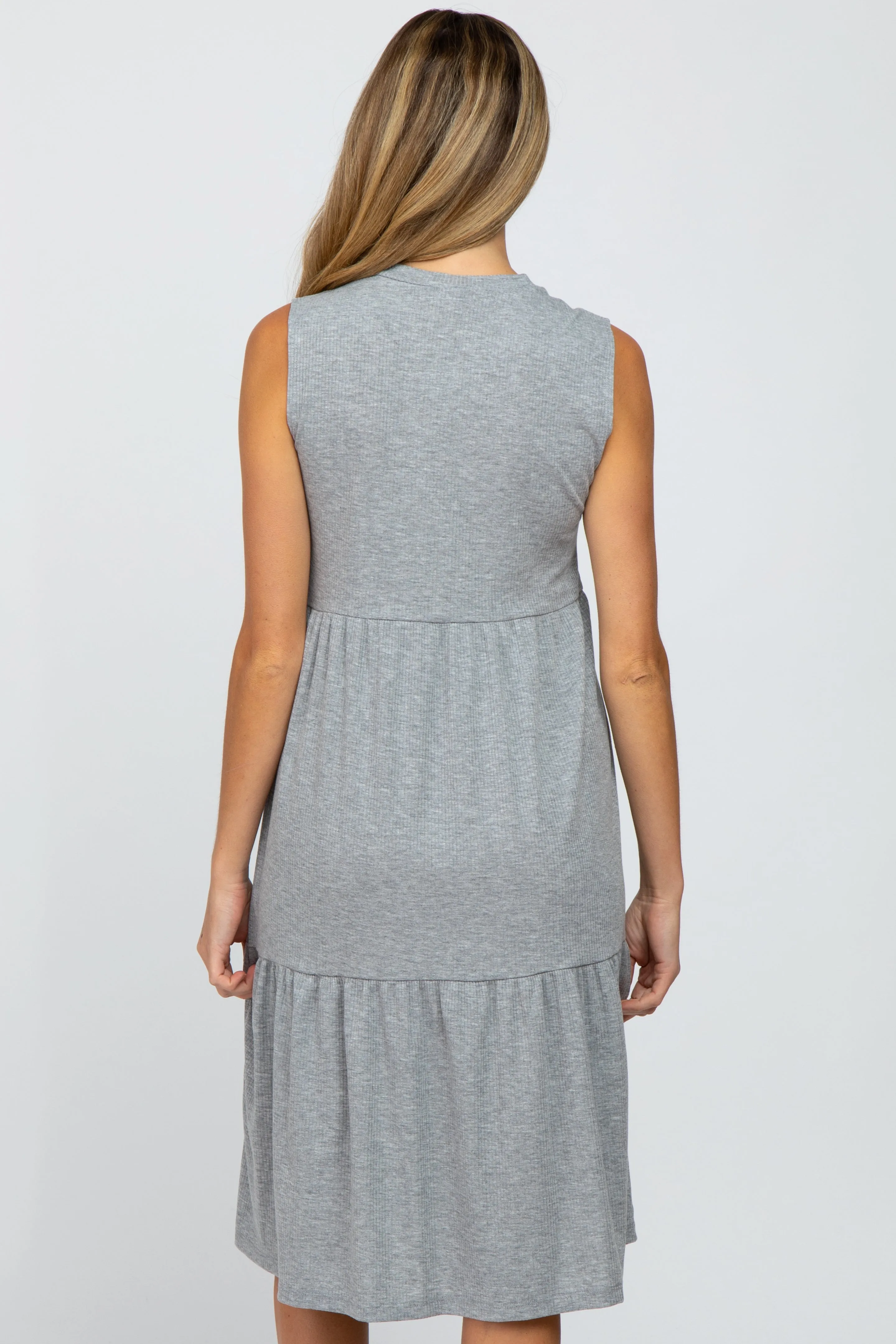 Heather Grey Ribbed Sleeveless Maternity Midi Dress sold by Pinkblush product image thumbnail 3