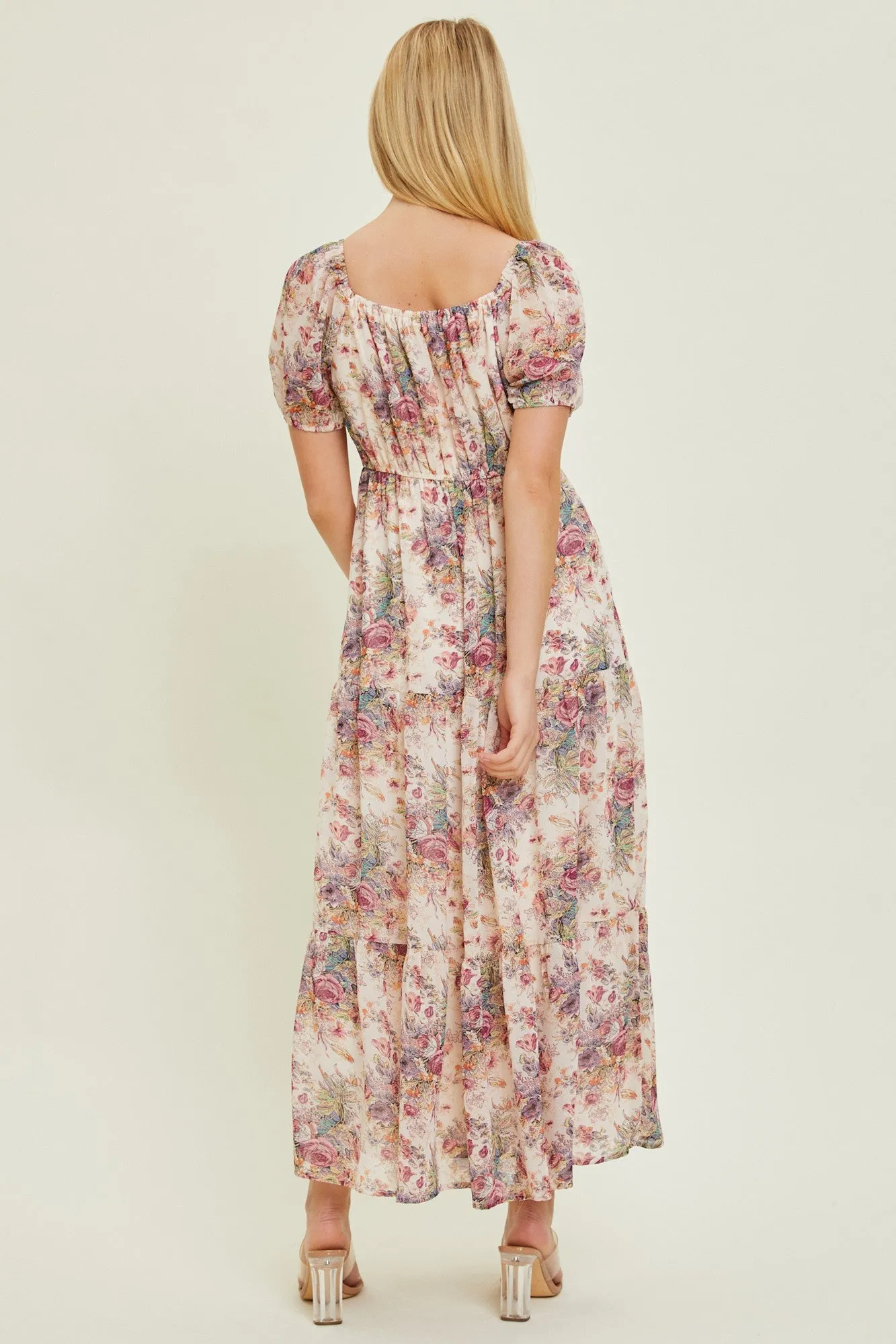 Cream Floral Chiffon Maxi Dress sold by Pinkblush product image thumbnail 3