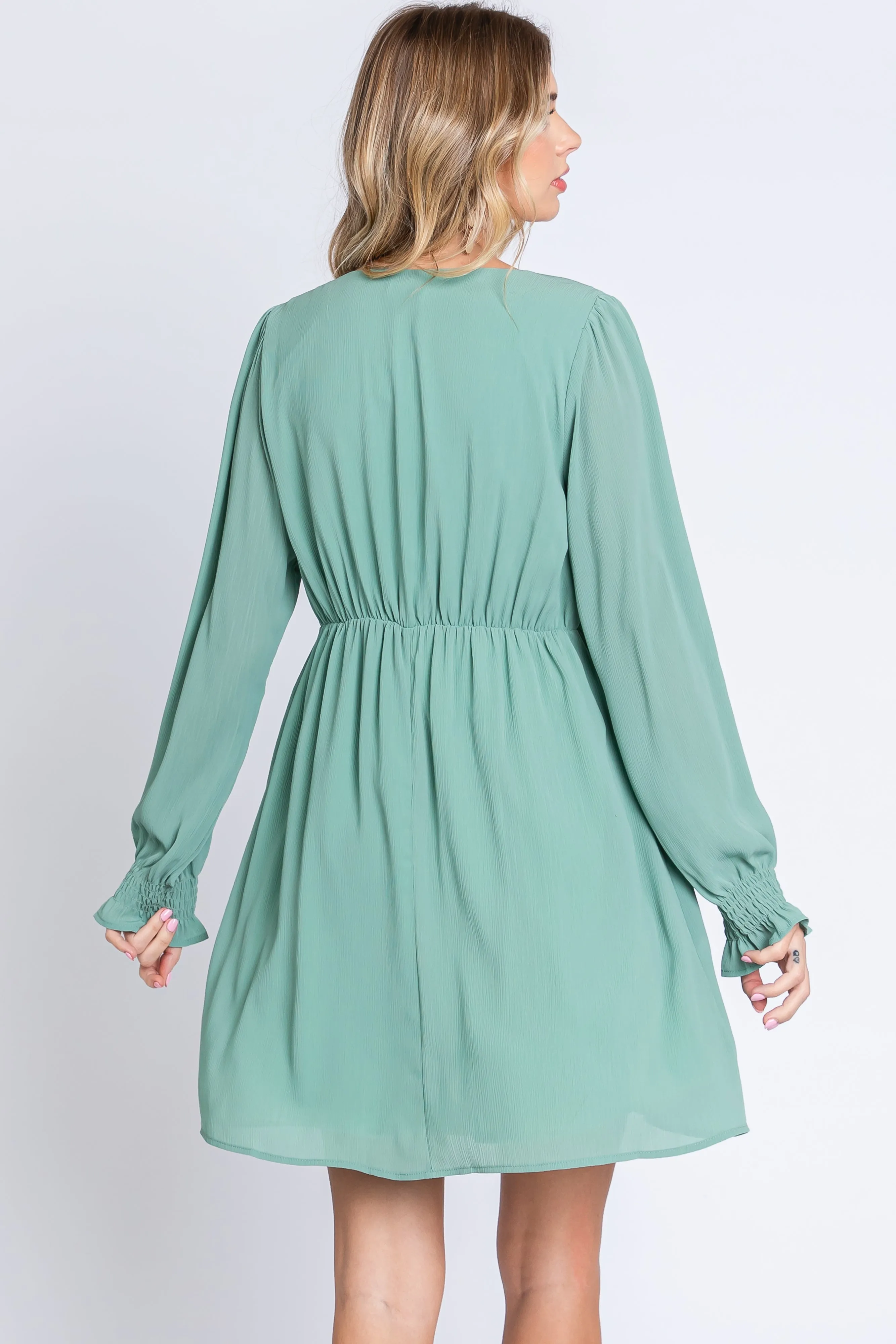 Mint Green V-Neck Long Sleeve Dress sold by Pinkblush product image thumbnail 4