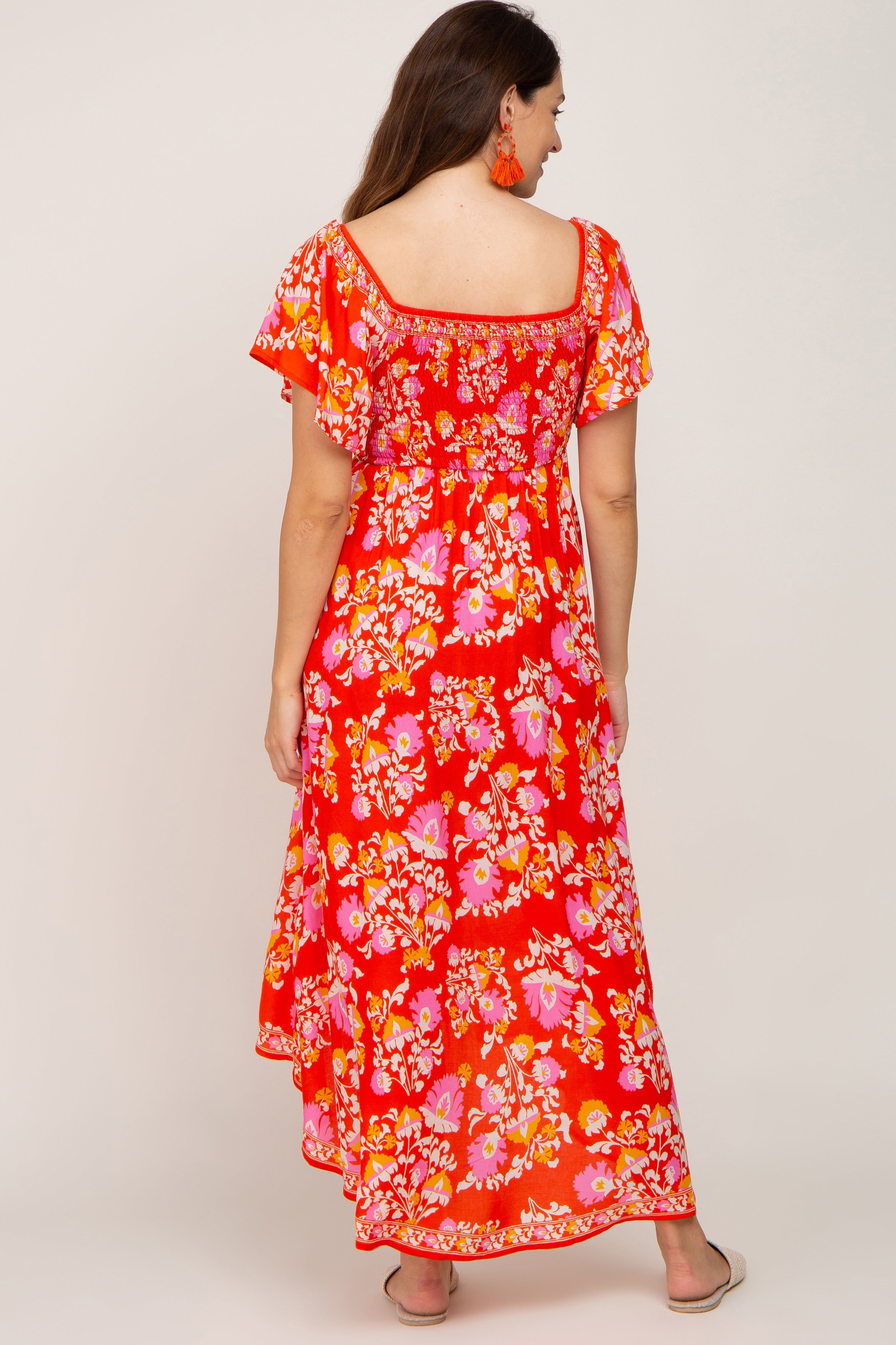 Orange Floral Off Shoulder High-Low Hem Maternity Dress sold by Pinkblush product image thumbnail 3