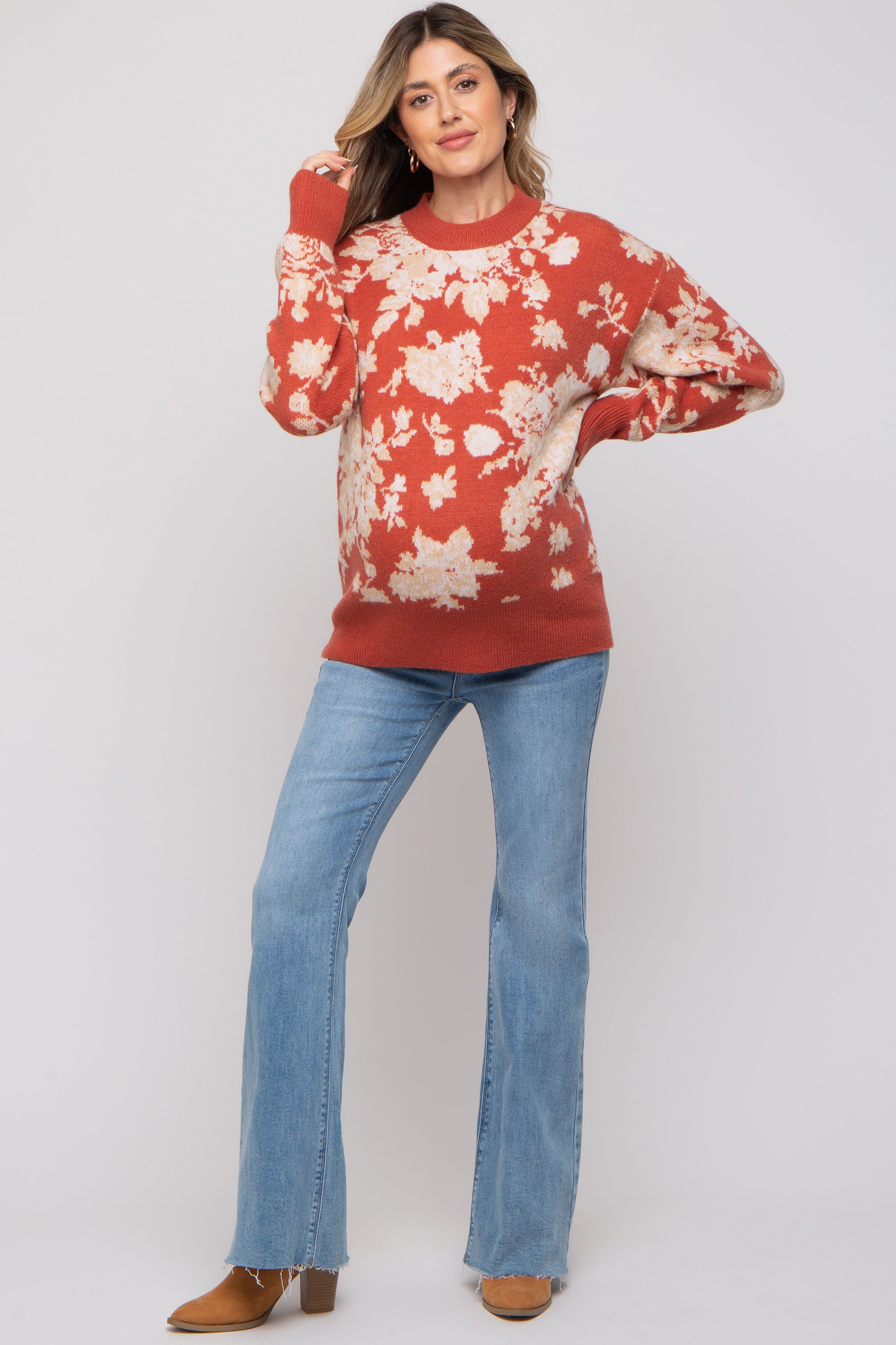 Rust Floral Maternity Sweater sold by Pinkblush product image thumbnail 5