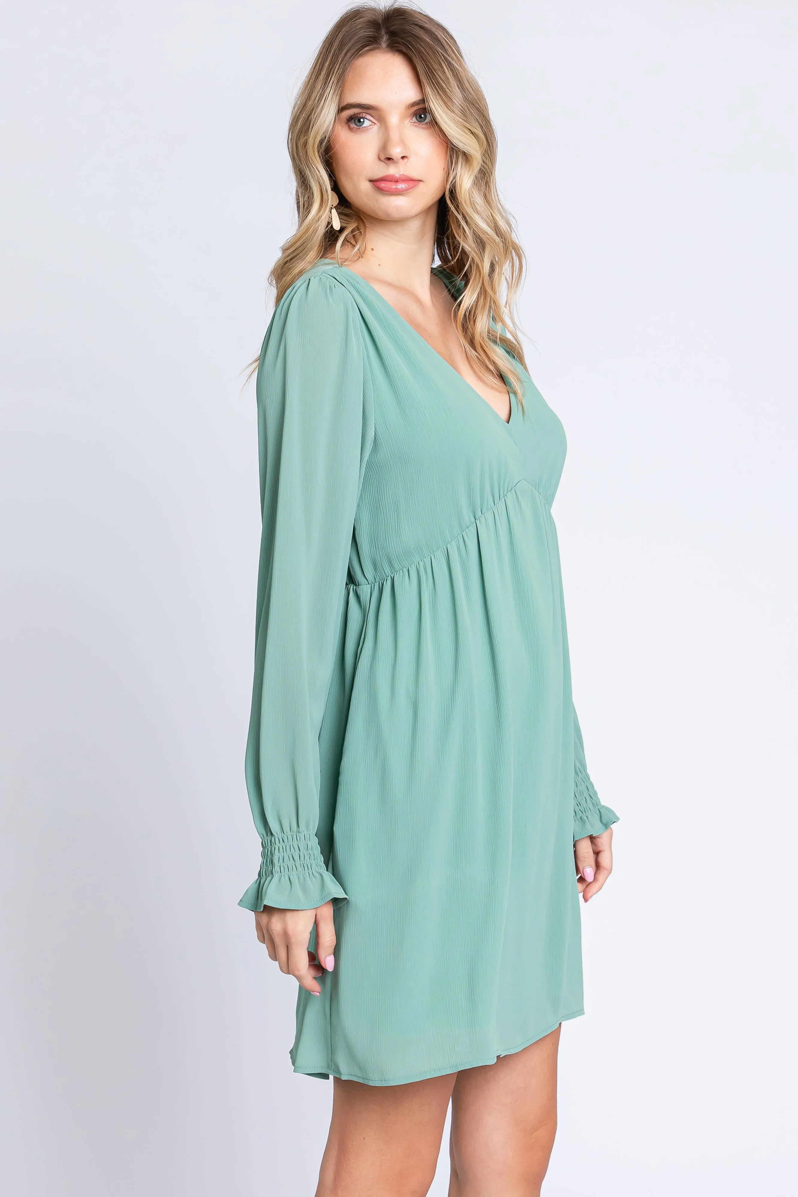 Mint Green V-Neck Long Sleeve Dress sold by Pinkblush product image thumbnail 3