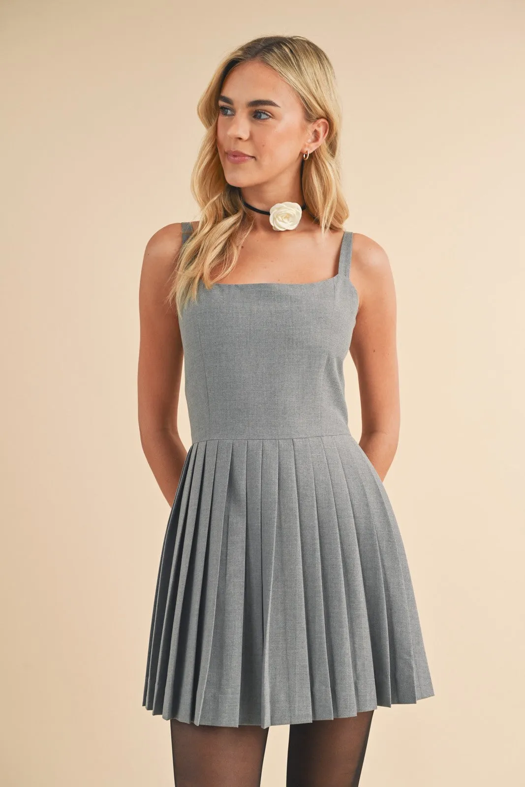 Grey Pleated Open Back Mini Dress sold by Pinkblush