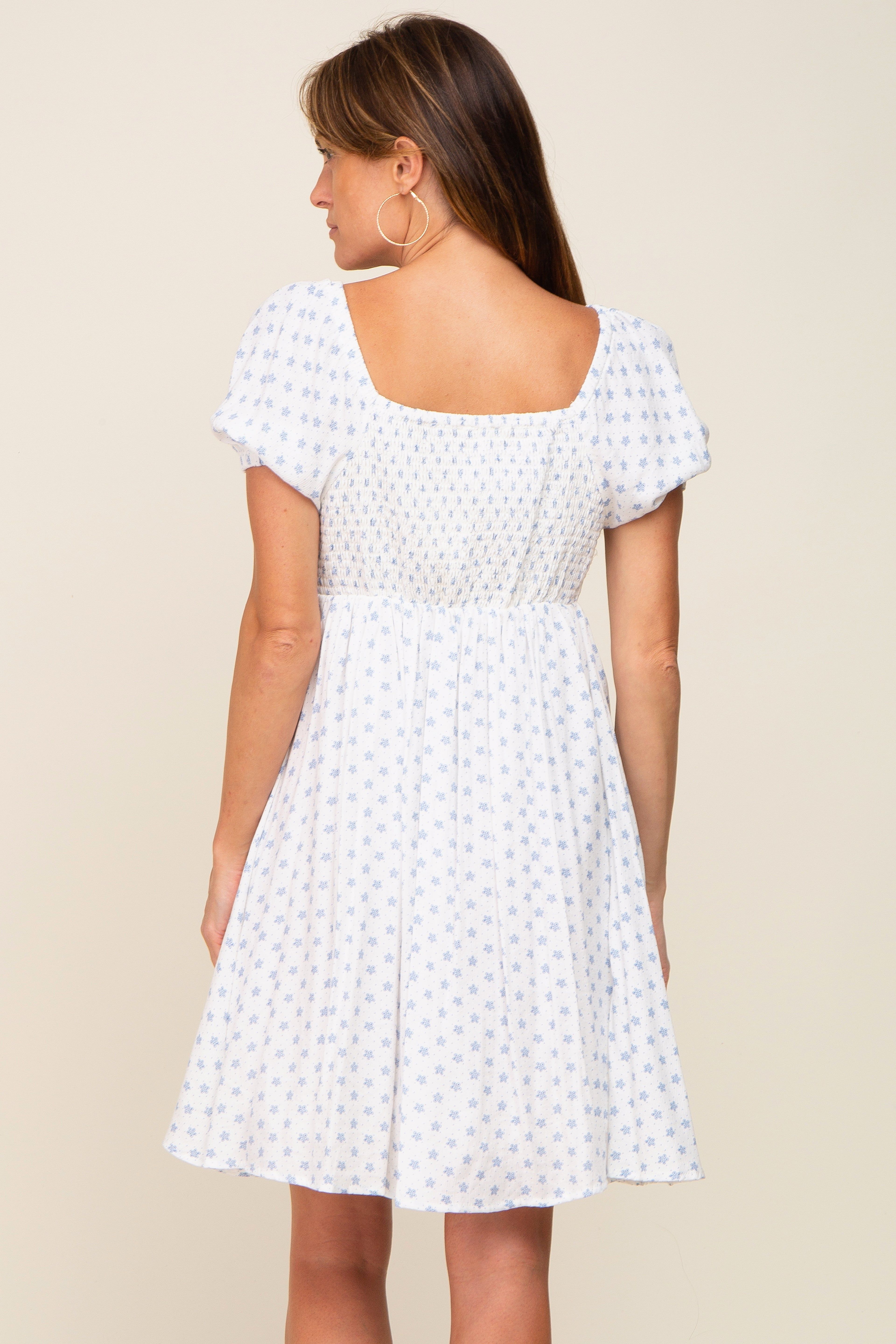Blue Floral Dotted Button Front Dress sold by Pinkblush product image thumbnail 3