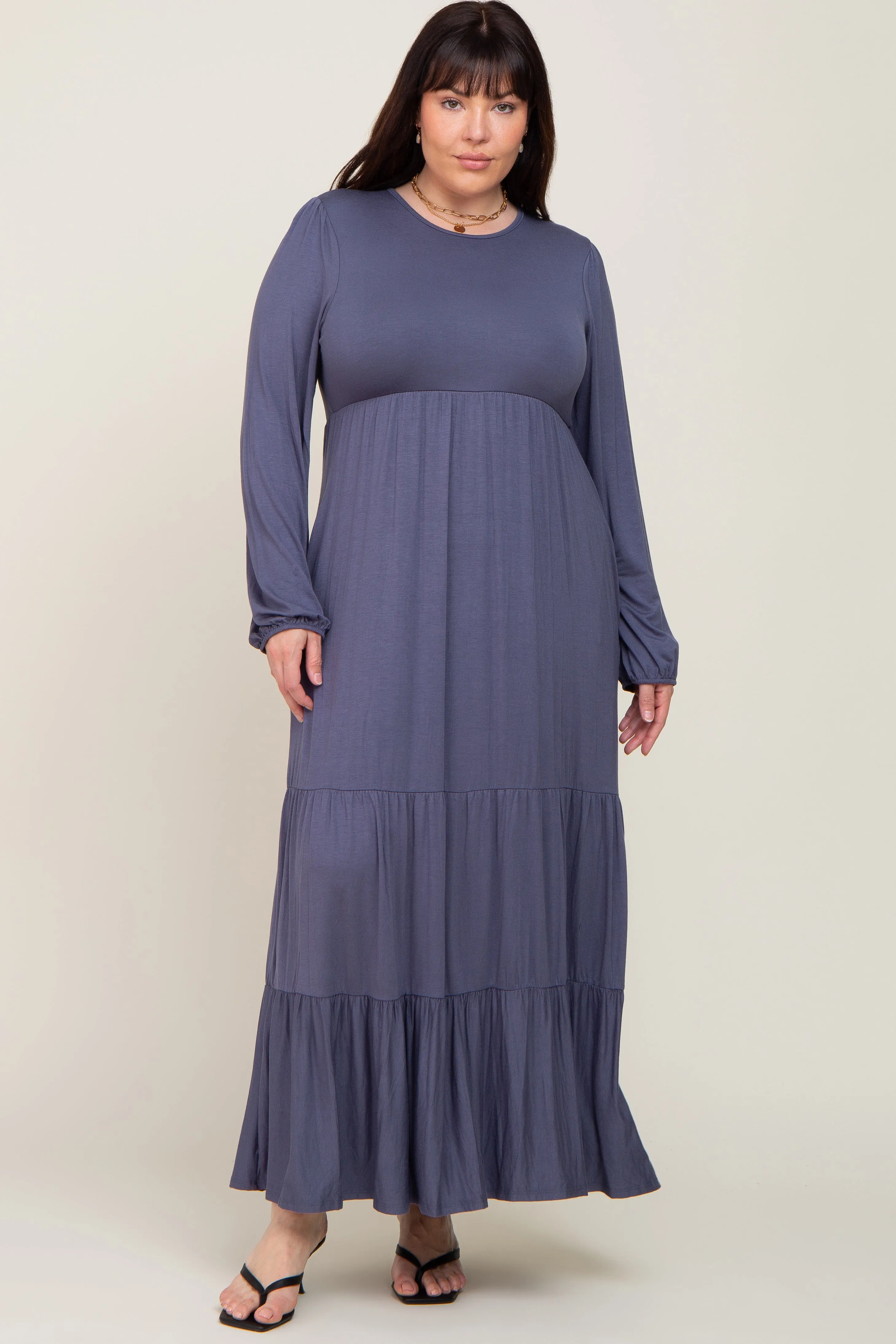 Blue Long Sleeve Tiered Plus Maxi Dress sold by Pinkblush product image thumbnail 5