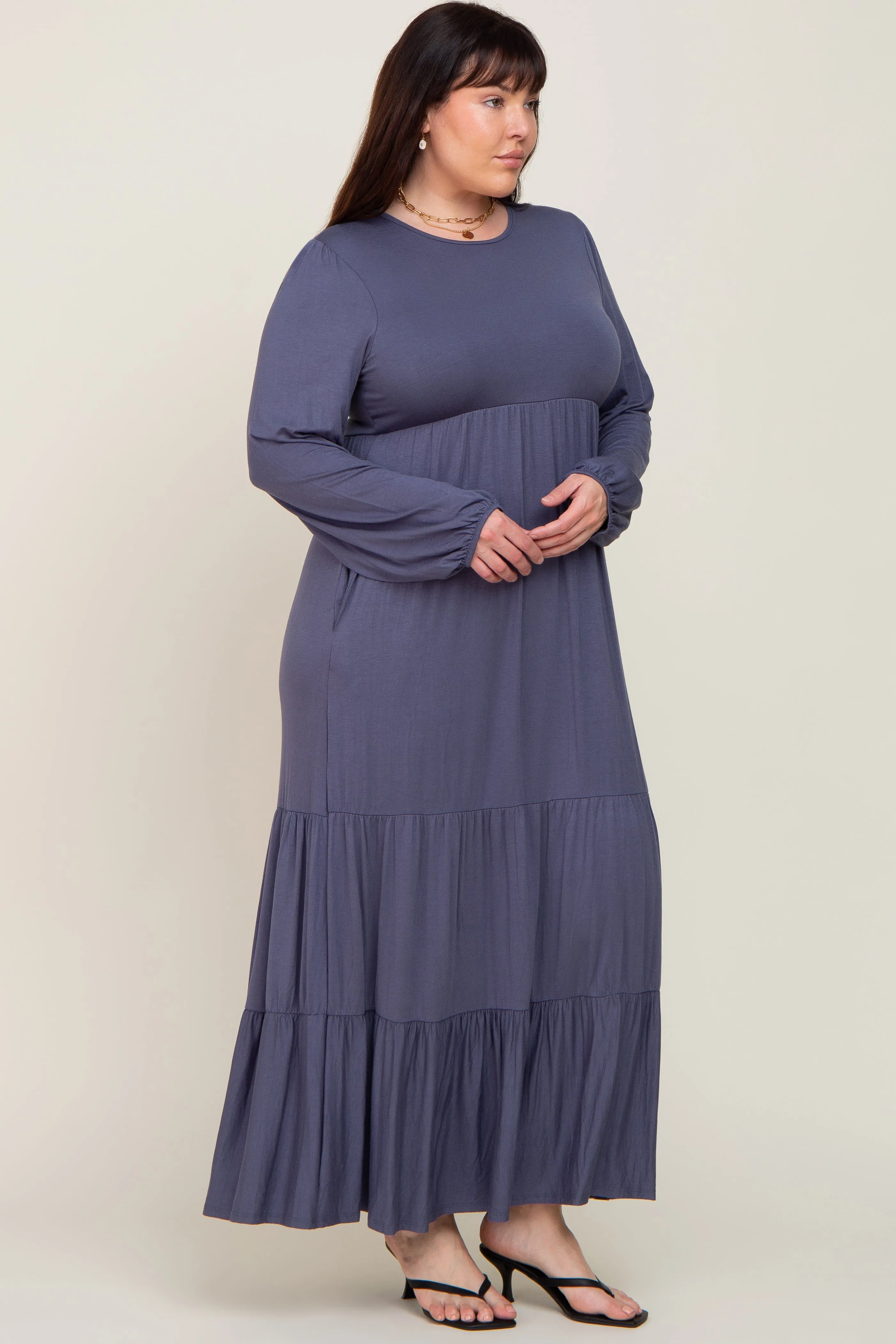 Blue Long Sleeve Tiered Plus Maxi Dress sold by Pinkblush product image thumbnail 2