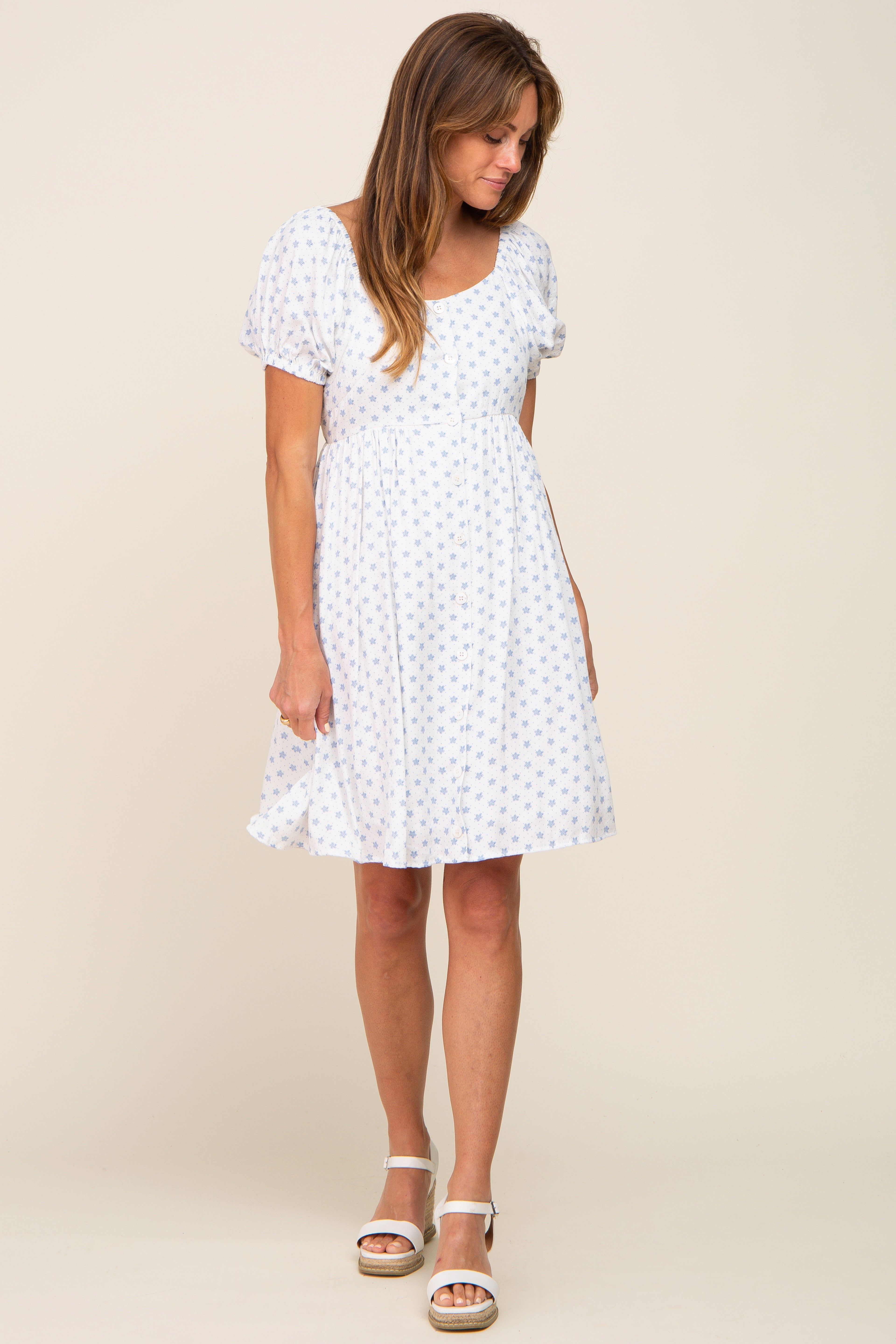 Blue Floral Dotted Button Front Dress sold by Pinkblush product image thumbnail 4