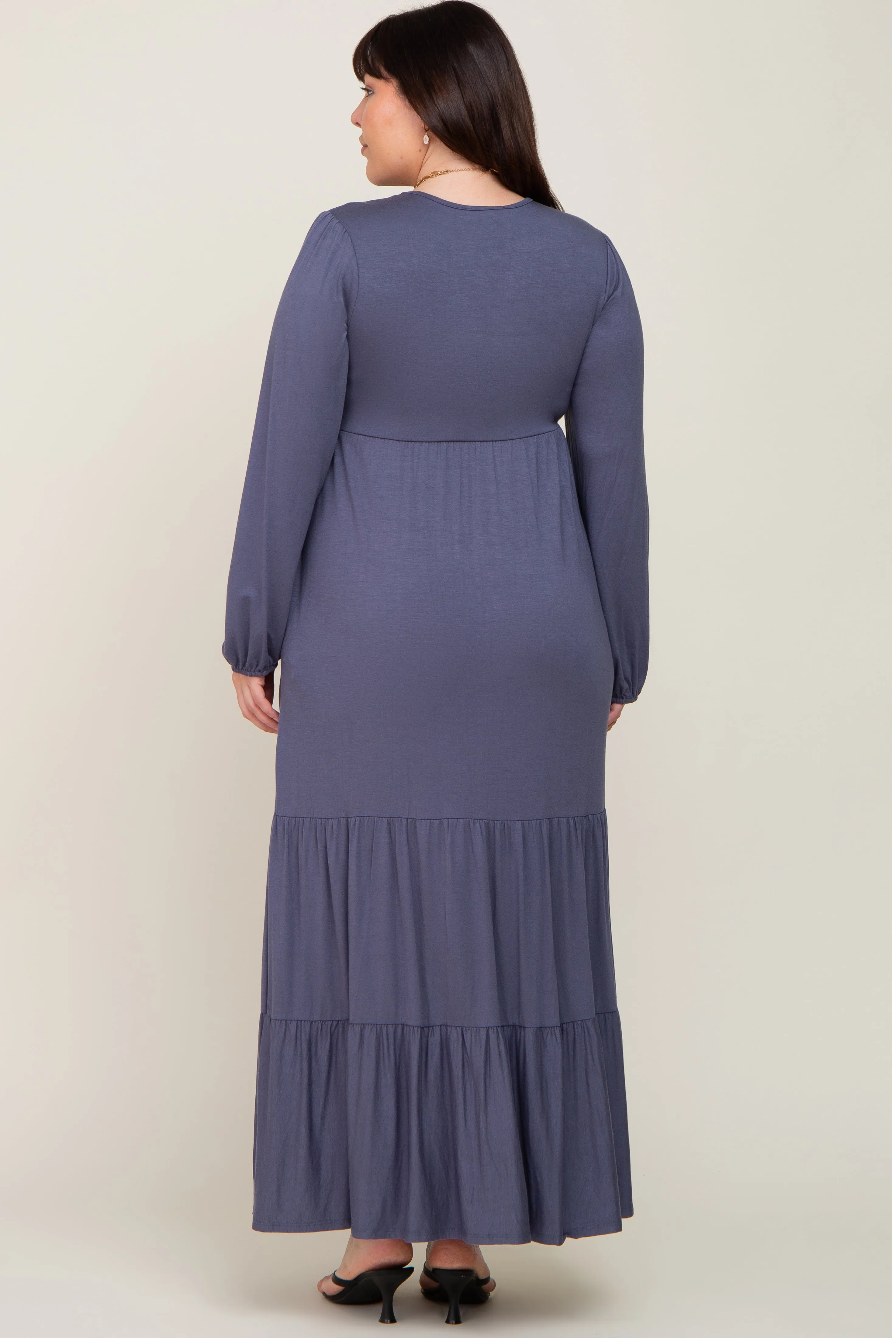 Blue Long Sleeve Tiered Plus Maxi Dress sold by Pinkblush product image thumbnail 3