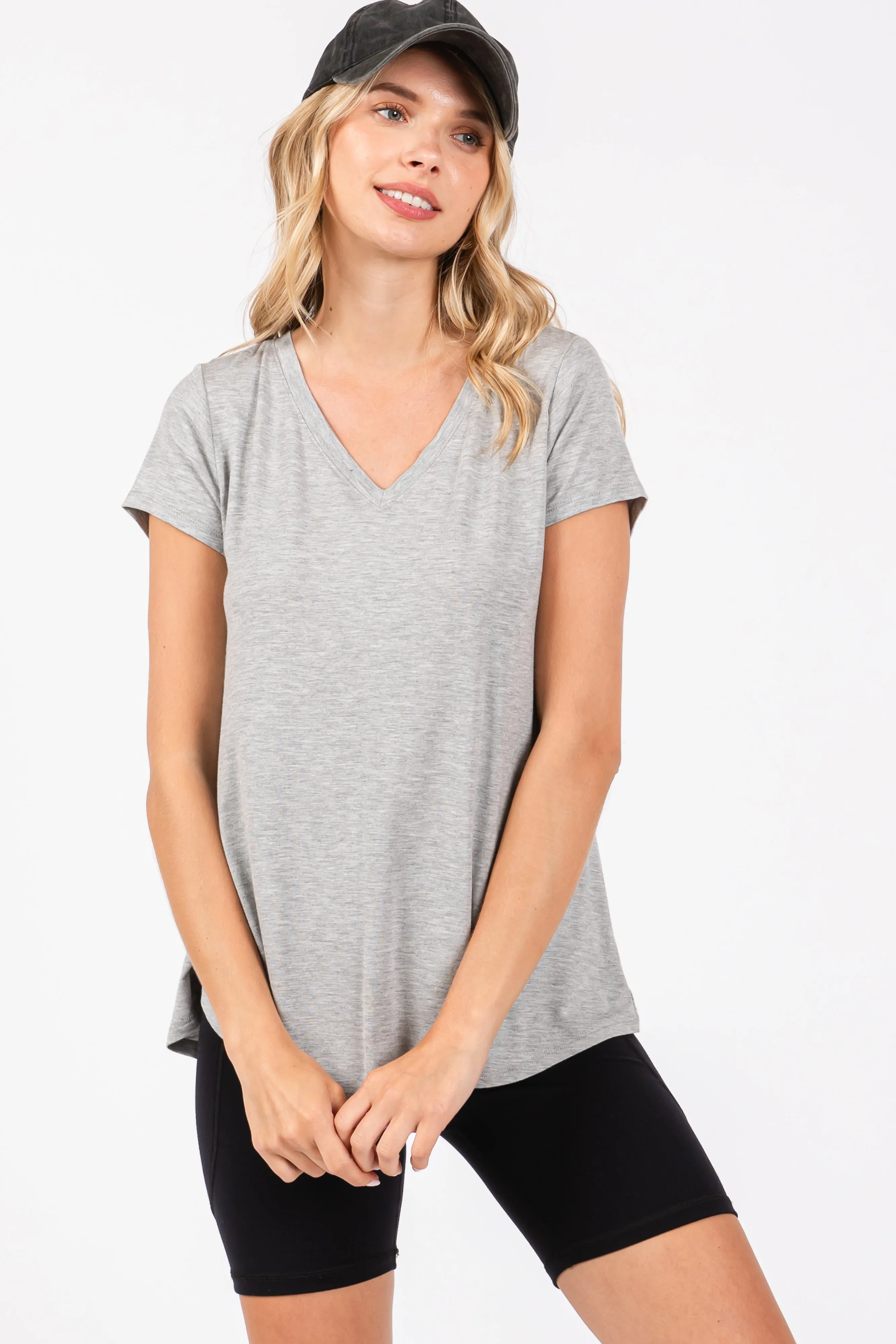 Heather Grey Basic V-Neck Short Sleeve Top sold by Pinkblush product image thumbnail 5