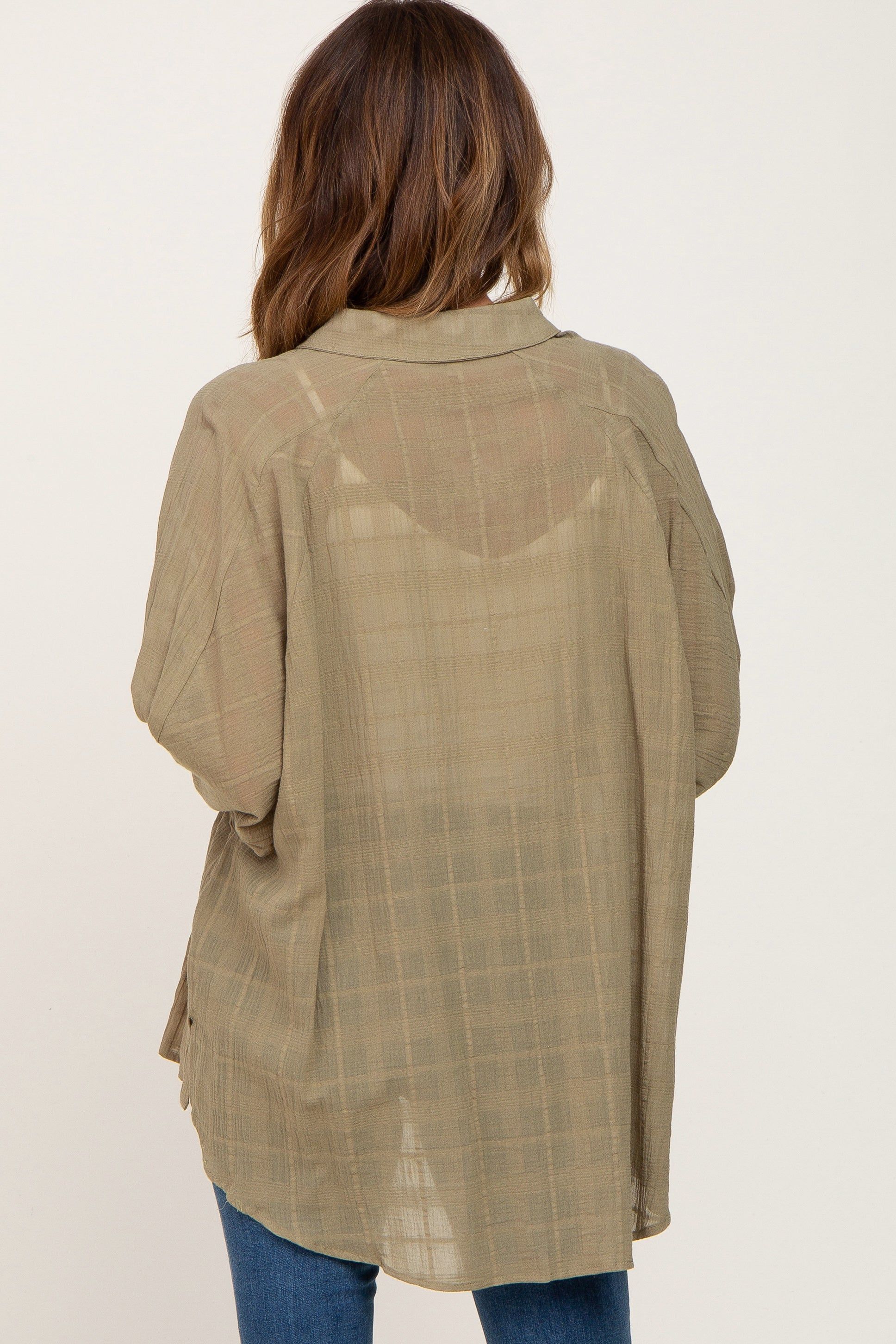 Olive Sheer Button Up Hi-Lo Top sold by Pinkblush product image thumbnail 3