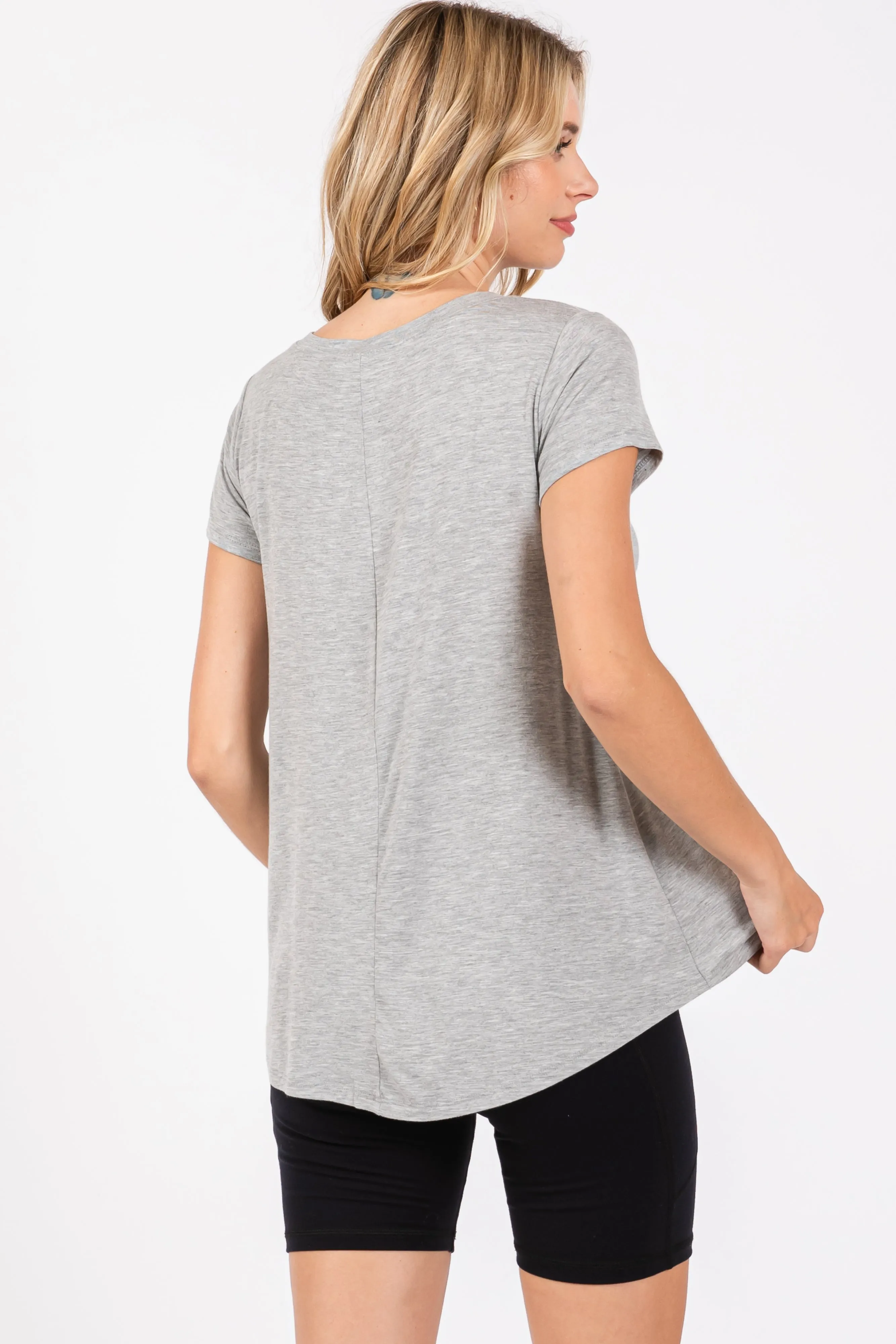 Heather Grey Basic V-Neck Short Sleeve Top sold by Pinkblush product image thumbnail 3