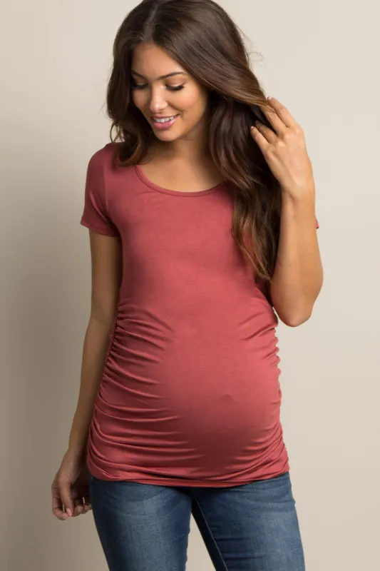 PinkBlush Rust Ruched Short Sleeve Maternity Top sold by Pinkblush