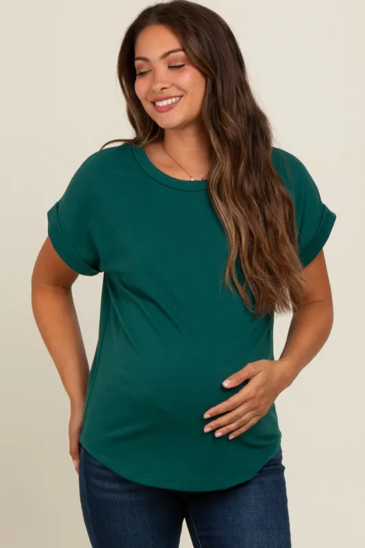 Hunter Green Cuff Sleeve Maternity Top sold by Pinkblush
