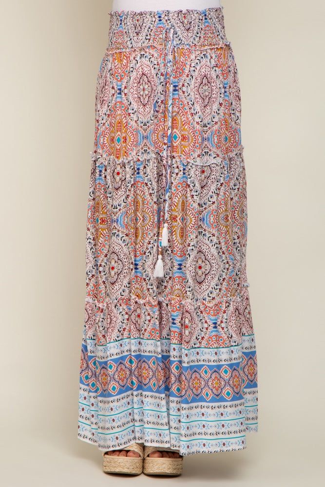 Blue Printed Smocked Waist Maternity Maxi Skirt sold by Pinkblush product image thumbnail 2