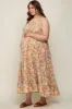 Taupe Floral Ruffle Mock Neck Tiered Maternity Plus Maxi Dress sold by Pinkblush