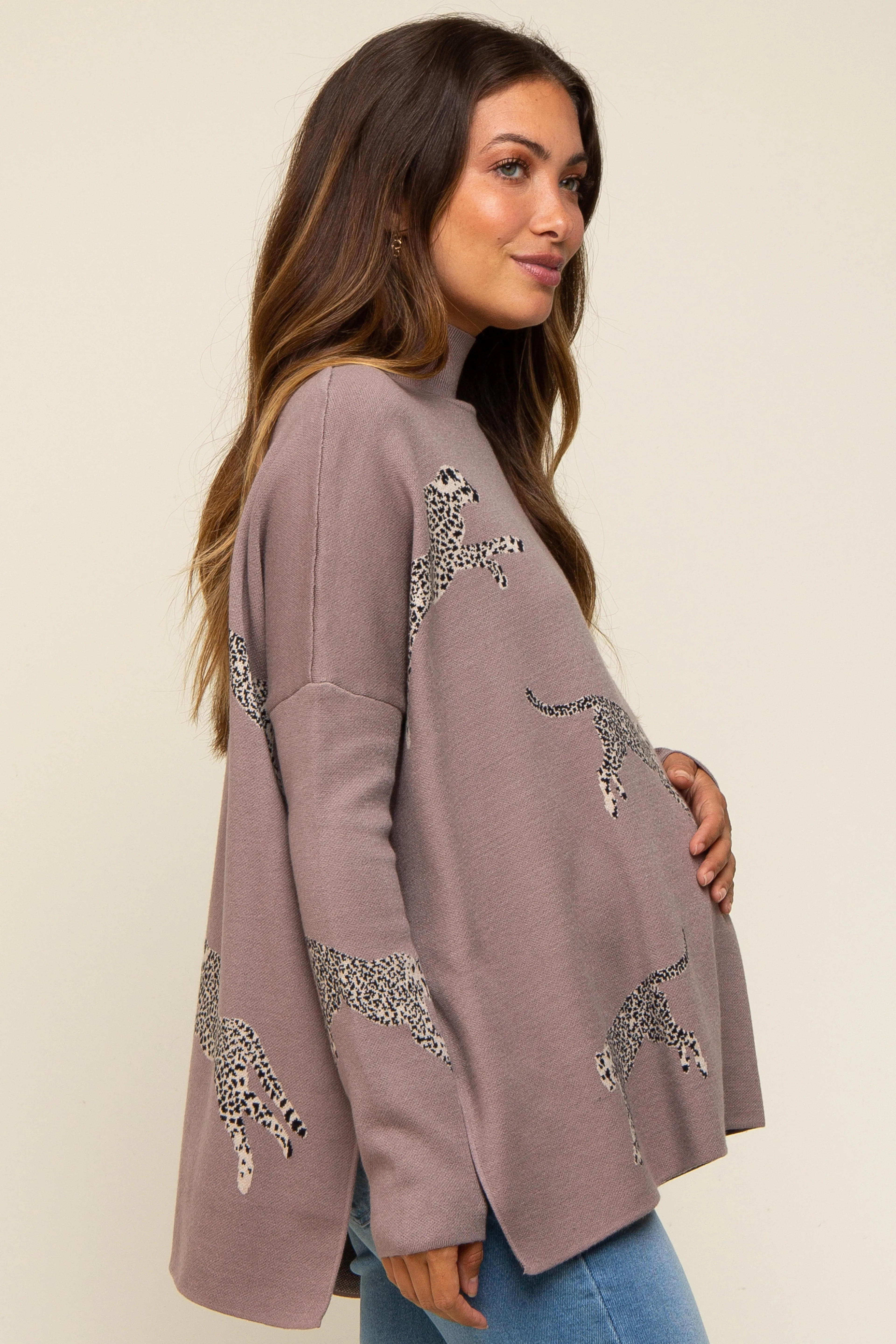 Taupe Animal Print Side Slit Maternity Sweater sold by Pinkblush product image thumbnail 3