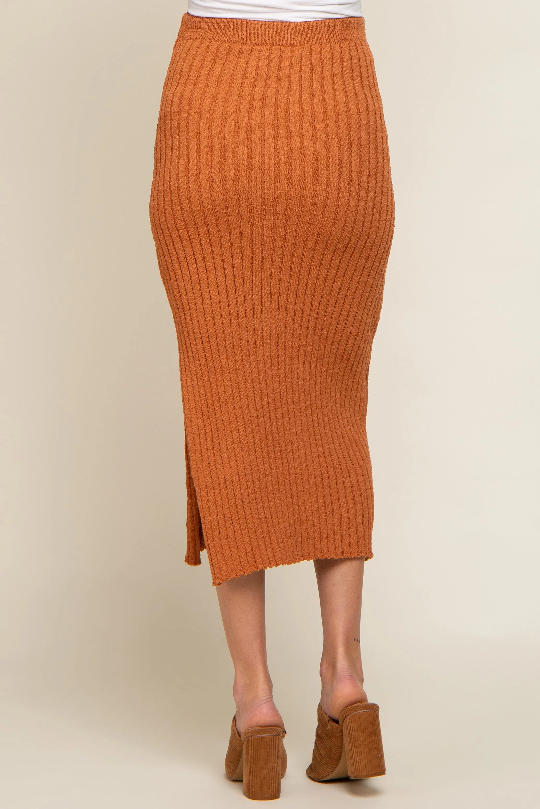 Camel Ribbed Side Slit Sweater Maternity Midi Skirt sold by Pinkblush product image thumbnail 5