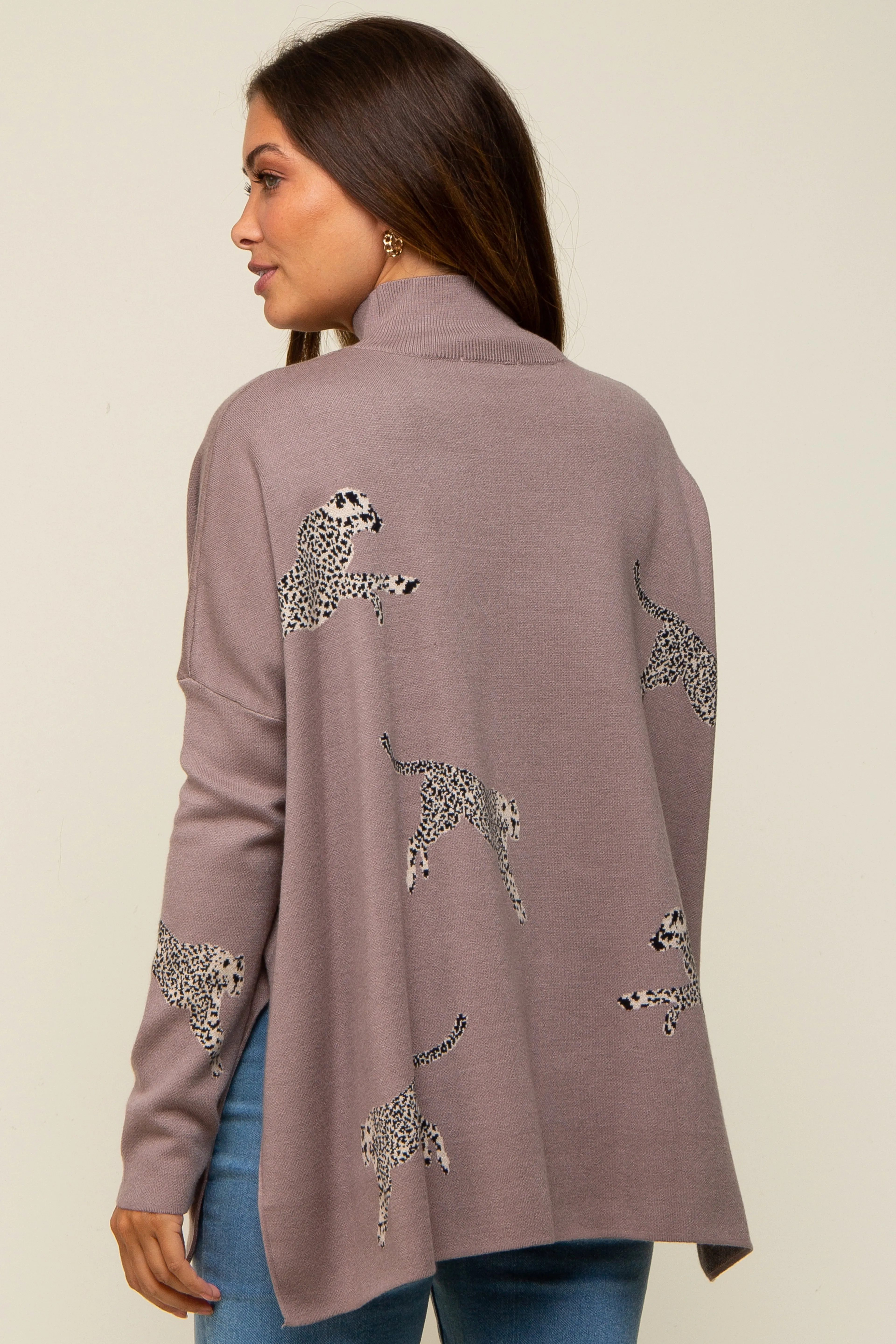 Taupe Animal Print Side Slit Maternity Sweater sold by Pinkblush product image thumbnail 4