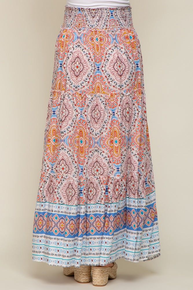 Blue Printed Smocked Waist Maternity Maxi Skirt sold by Pinkblush product image thumbnail 4