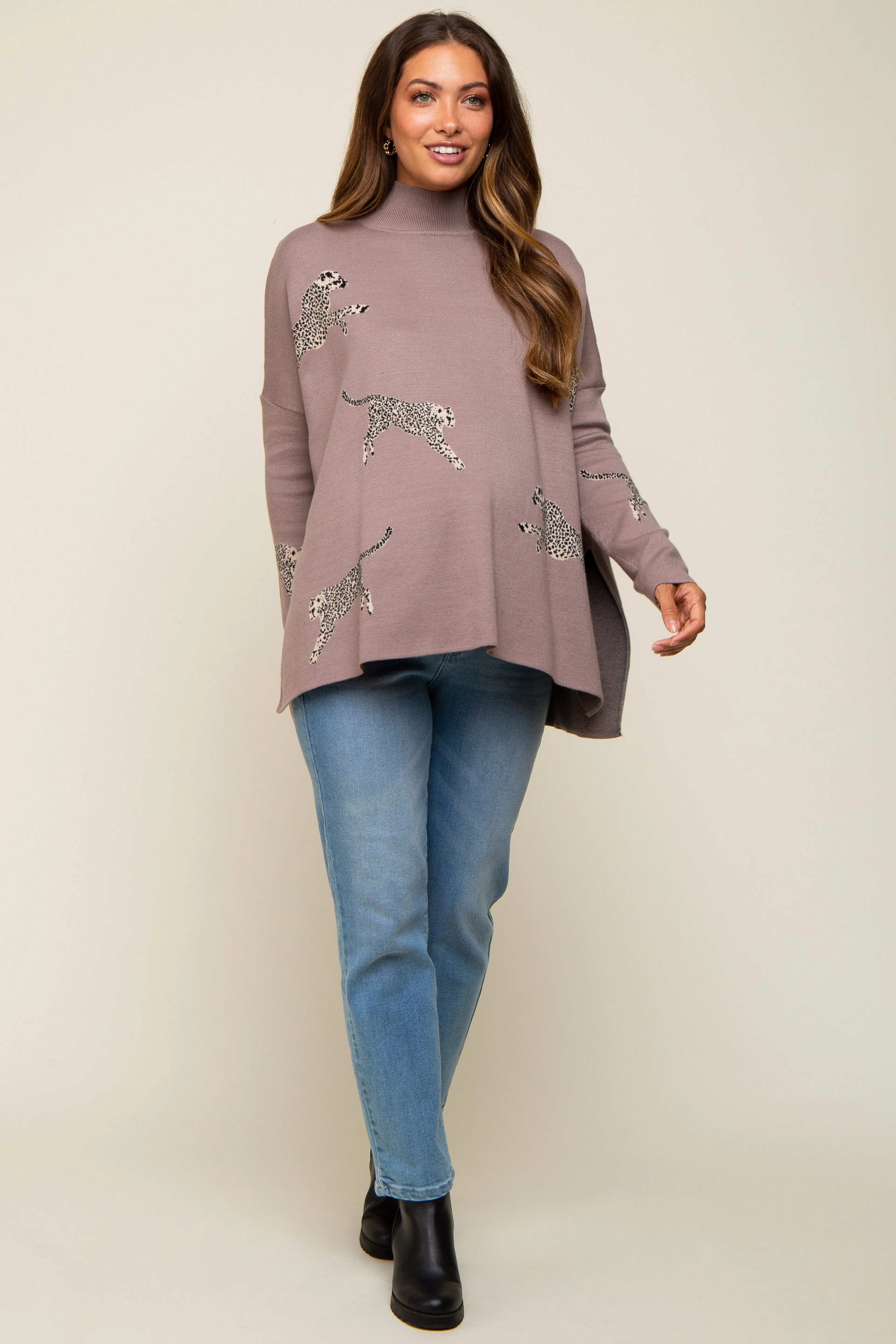 Taupe Animal Print Side Slit Maternity Sweater sold by Pinkblush product image thumbnail 5