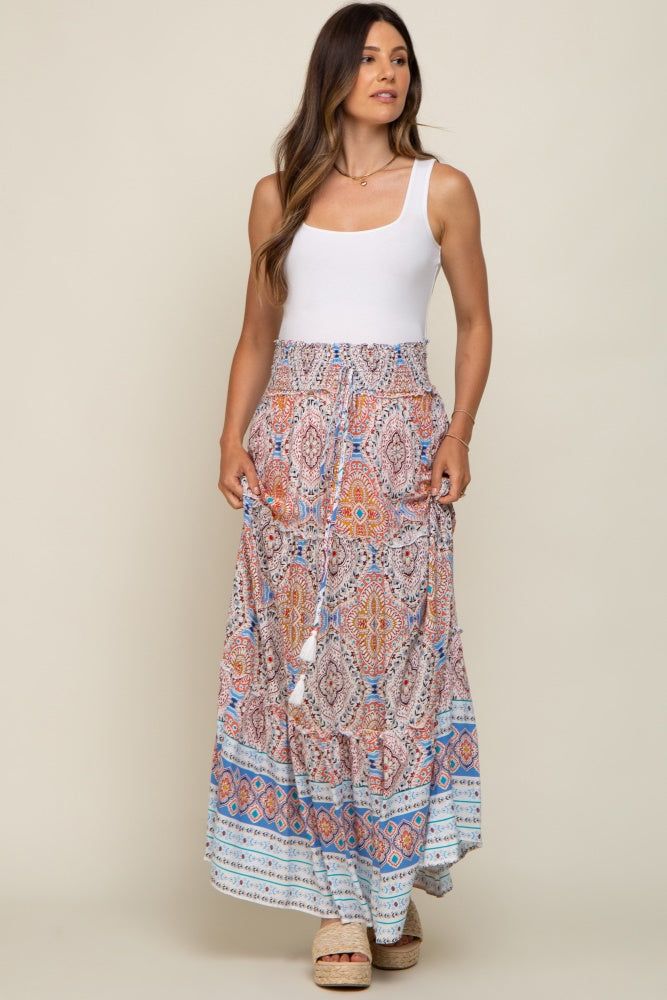 Blue Printed Smocked Waist Maternity Maxi Skirt sold by Pinkblush product image thumbnail 5