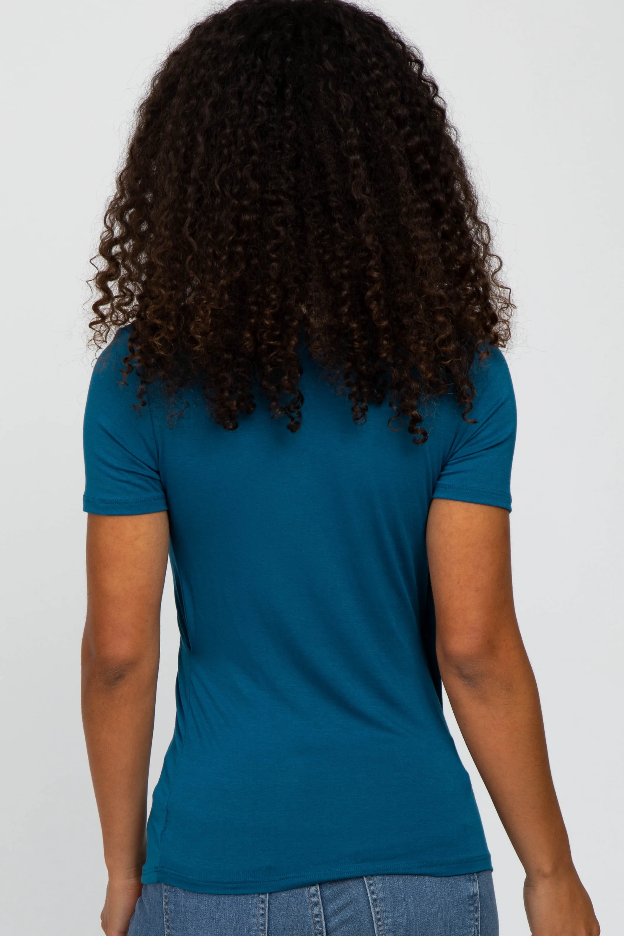 Teal Solid Short Sleeve Wrap FrontTop sold by Pinkblush product image thumbnail 3