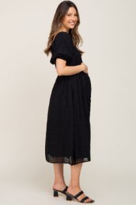 Black Textured Stripe Chiffon Maternity Midi Dress sold by Pinkblush