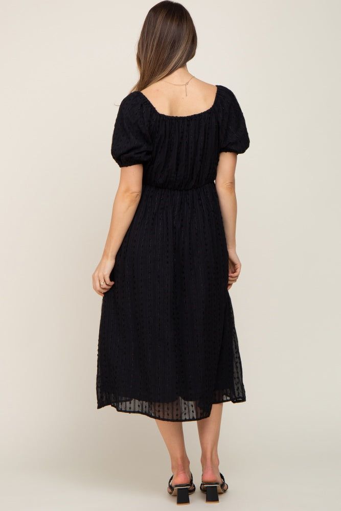 Ivory Striped Ruffle Tiered Maternity Midi Dress sold by Pinkblush