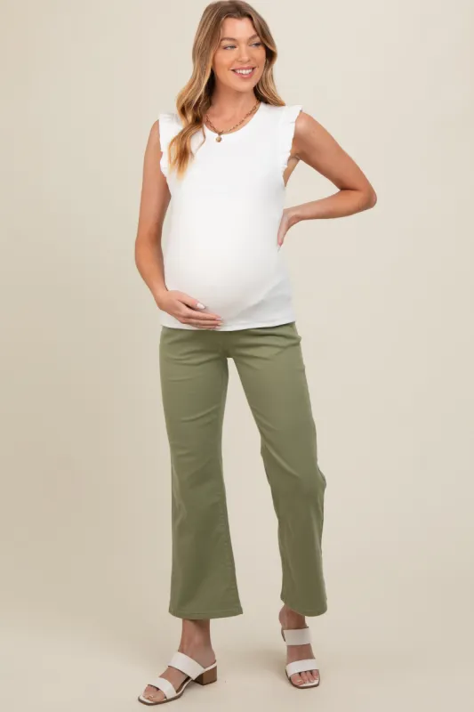Light Olive Fitted Ankle Length Maternity Pants sold by Pinkblush