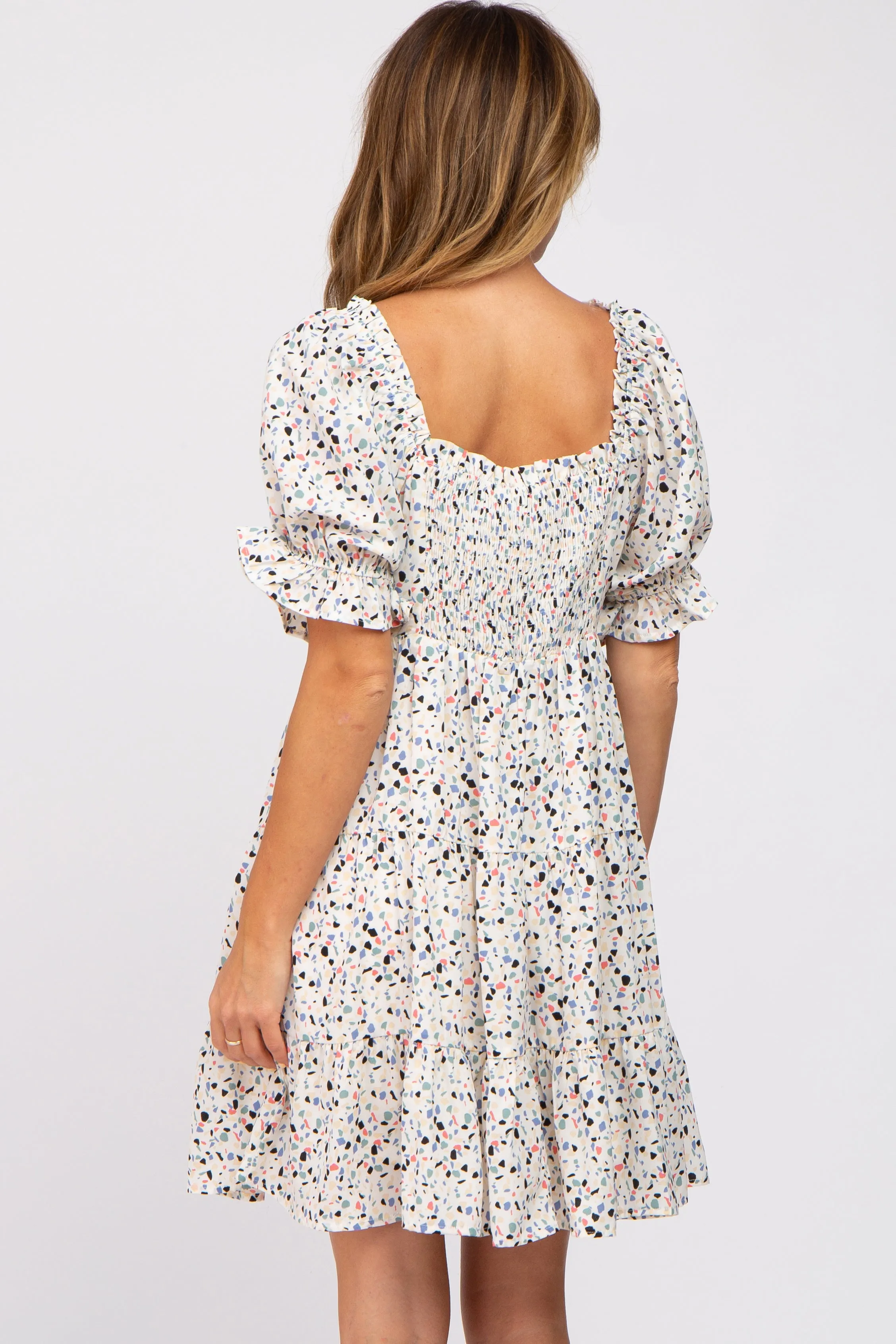 Ivory Printed Puff Sleeve Tiered Dress sold by Pinkblush product image thumbnail 3