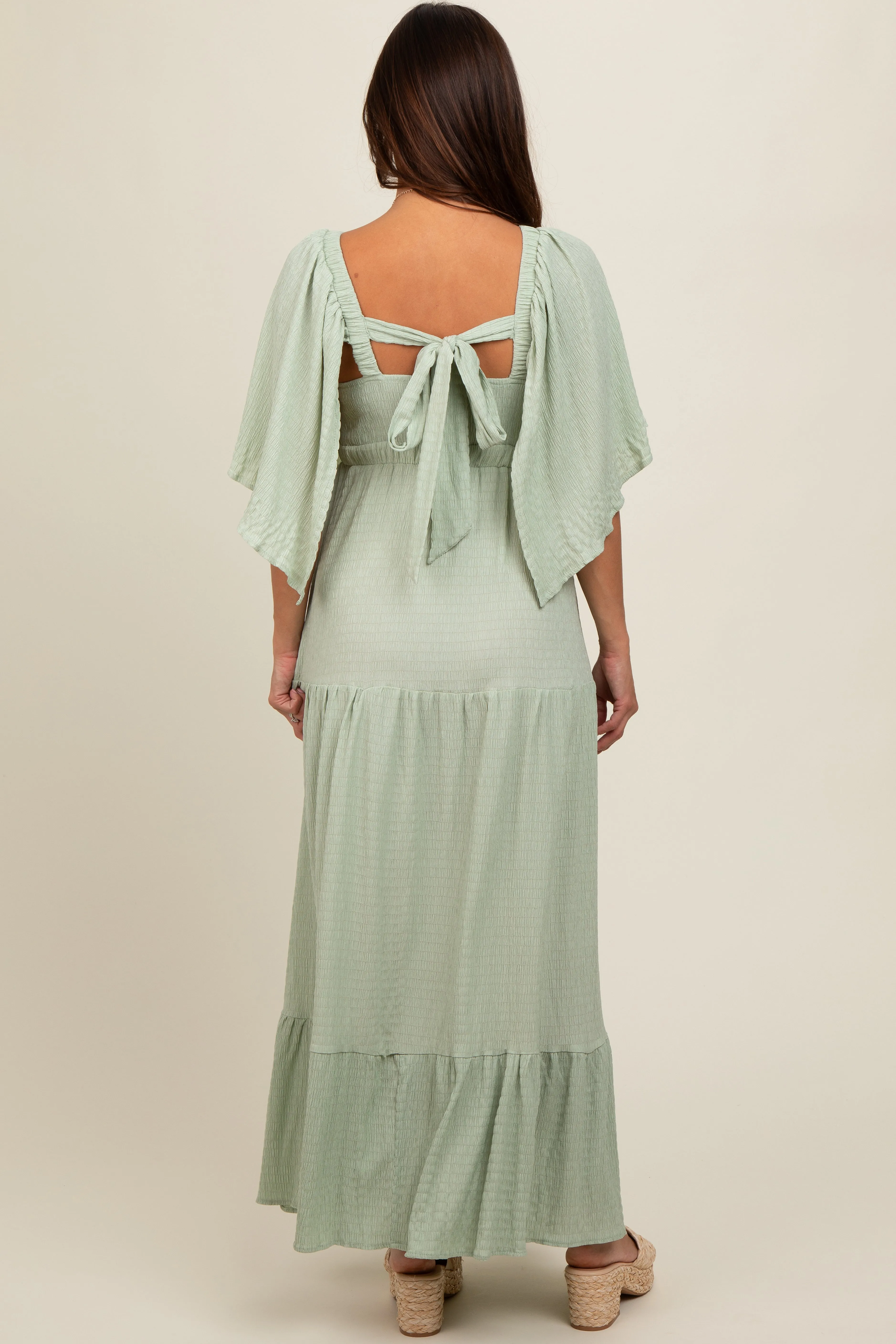 Light Olive Flounce Sleeve Tiered Maternity Dress sold by Pinkblush product image thumbnail 3