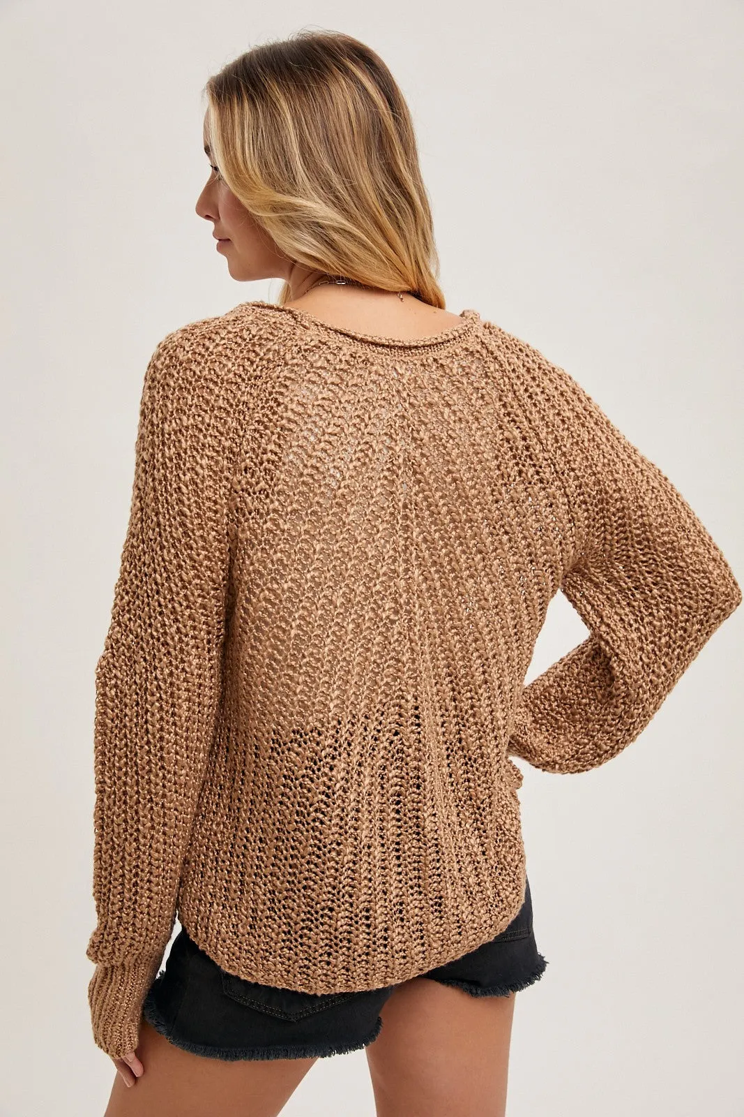 Mocha Raglan Cut Open Knit Sweater Pullover sold by Pinkblush product image thumbnail 5