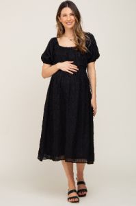 Black Textured Stripe Chiffon Maternity Midi Dress sold by Pinkblush