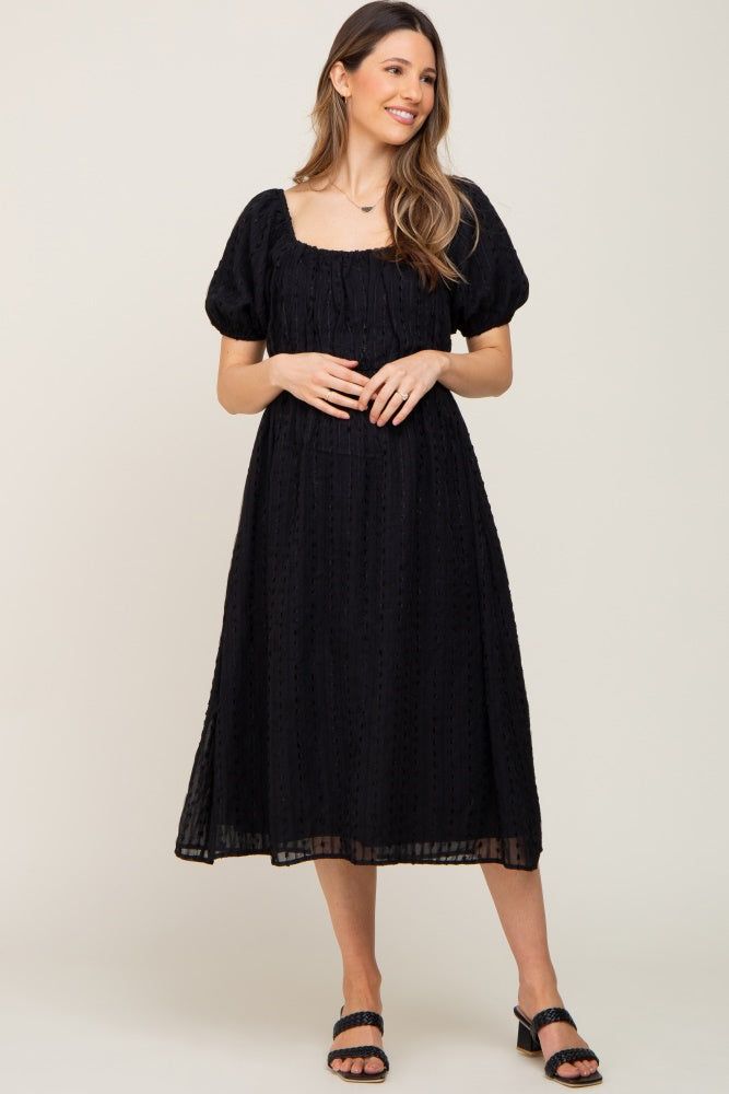 Ivory Striped Ruffle Tiered Maternity Midi Dress sold by Pinkblush product image thumbnail 2