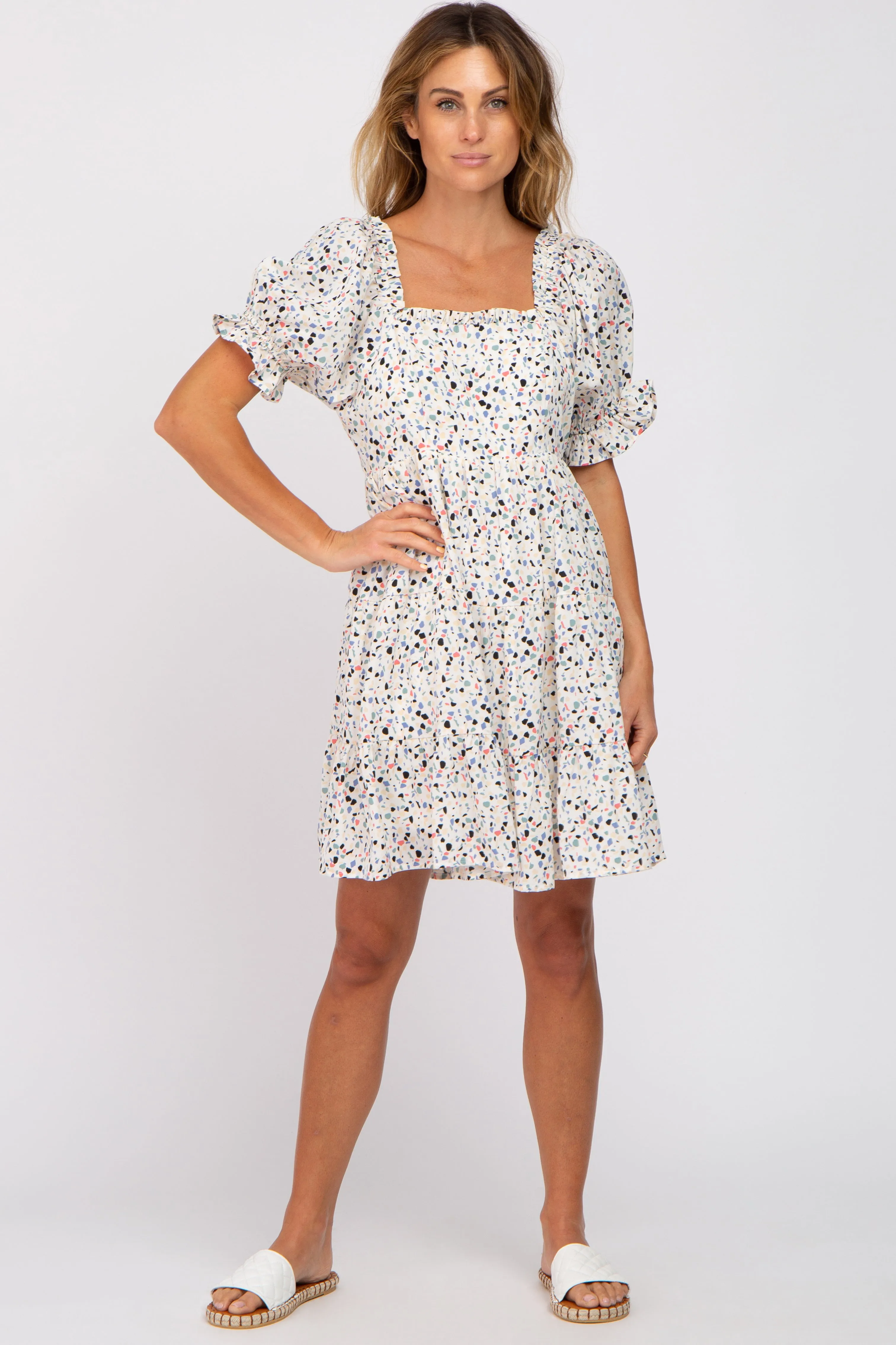 Ivory Printed Puff Sleeve Tiered Dress sold by Pinkblush product image thumbnail 4