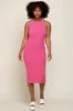 Fuchsia Sleeveless Ribbed Knit Fitted Midi Dress sold by Pinkblush