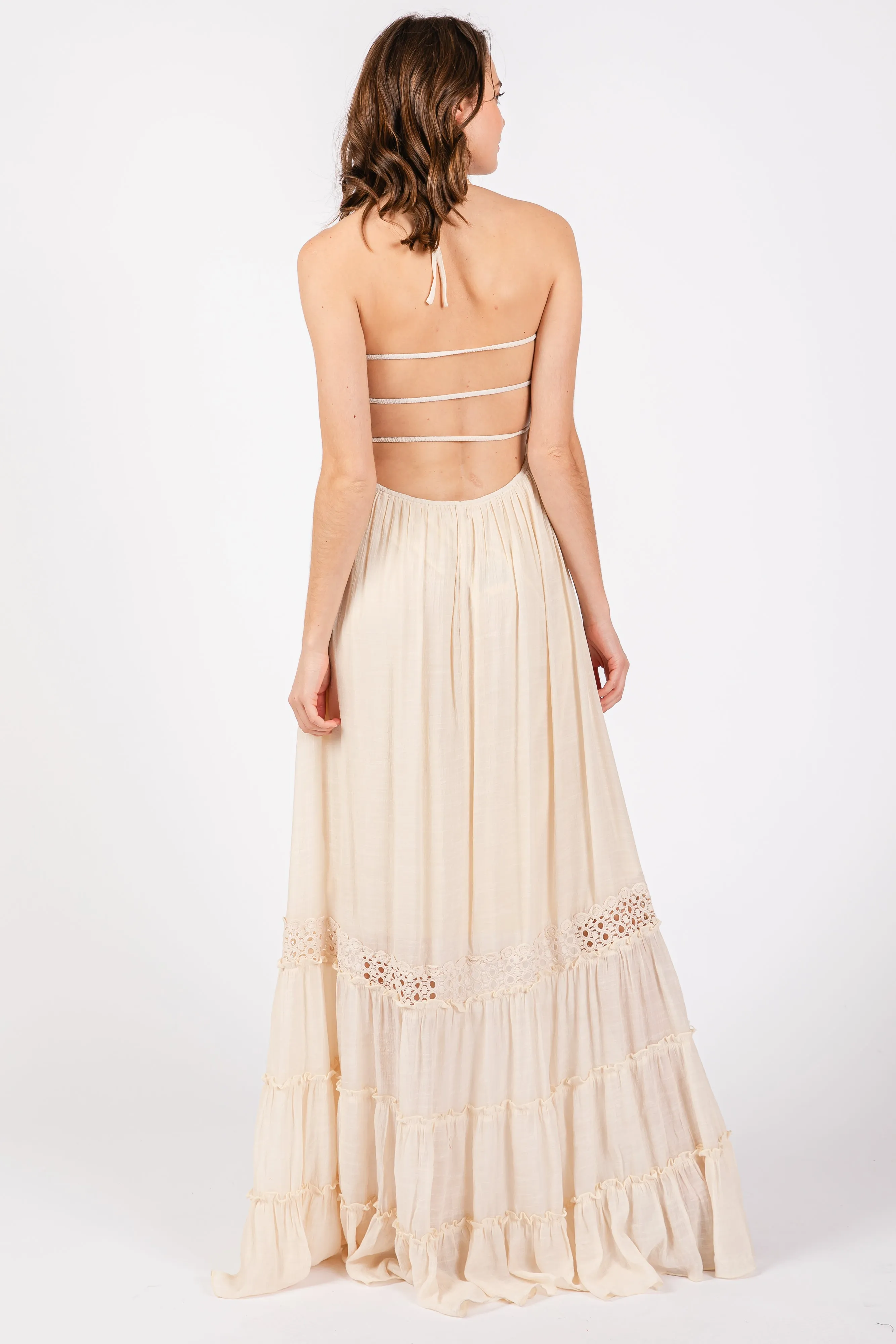 Cream Smocked Open Back Maxi Dress sold by Pinkblush product image thumbnail 3