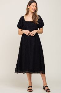 Black Textured Stripe Chiffon Maternity Midi Dress sold by Pinkblush