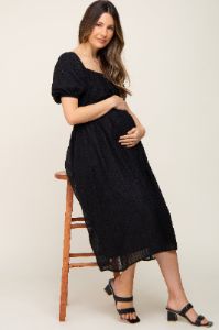Black Textured Stripe Chiffon Maternity Midi Dress sold by Pinkblush