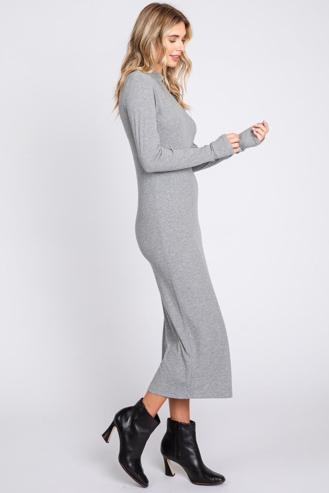 Heather Grey Ribbed Mock Neck Midi Dress sold by Pinkblush product image thumbnail 2