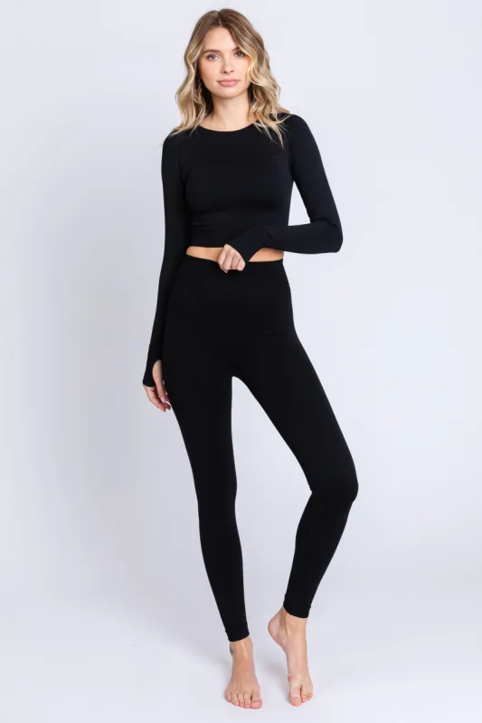 Black Cropped Long Sleeve Active Set sold by Pinkblush