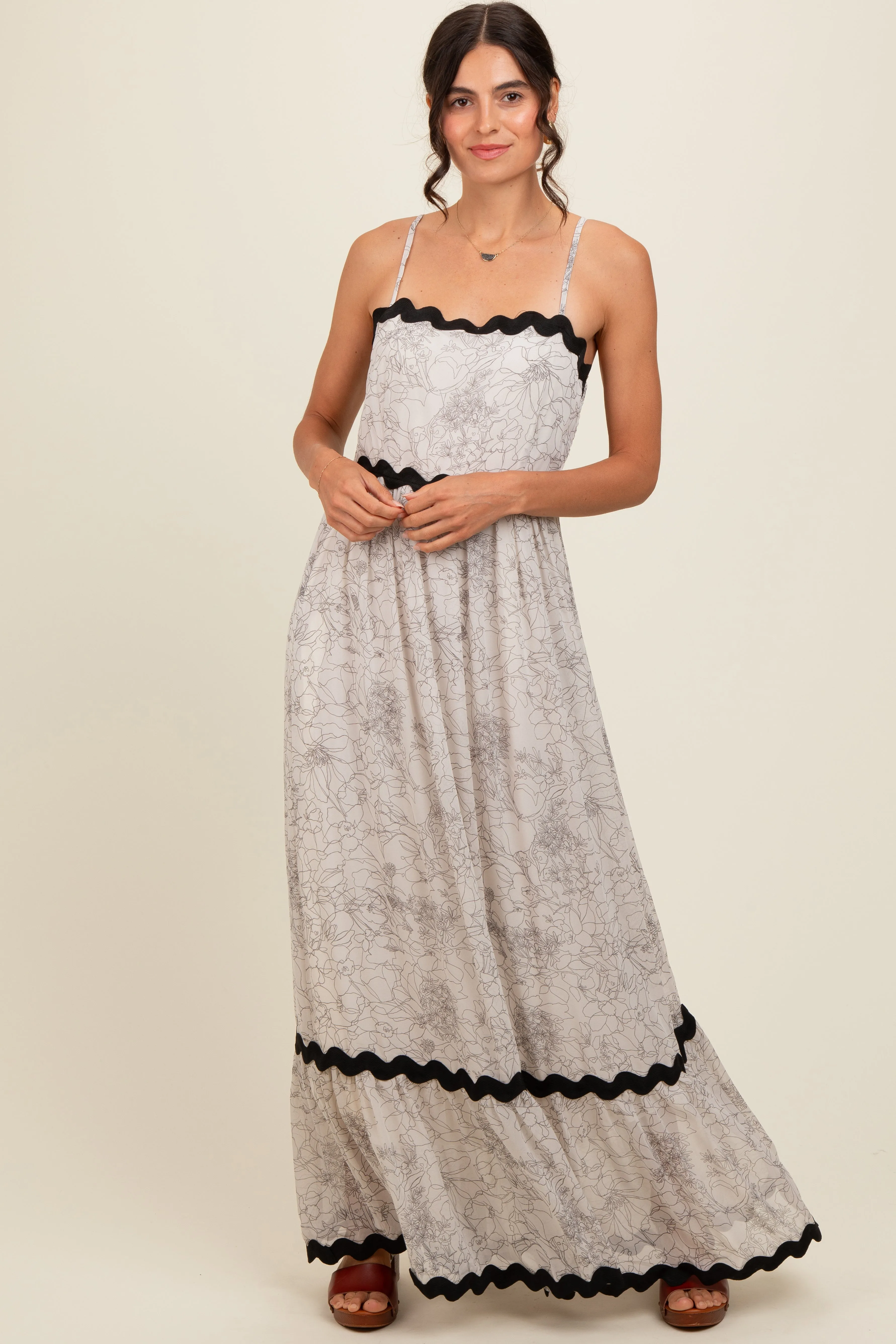 Ivory Floral Contrast Trim Maxi Dress sold by Pinkblush product image thumbnail 2