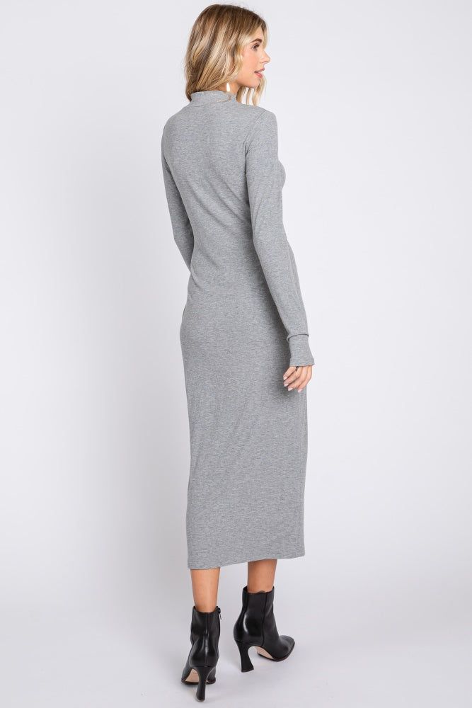 Heather Grey Ribbed Mock Neck Midi Dress sold by Pinkblush product image thumbnail 3