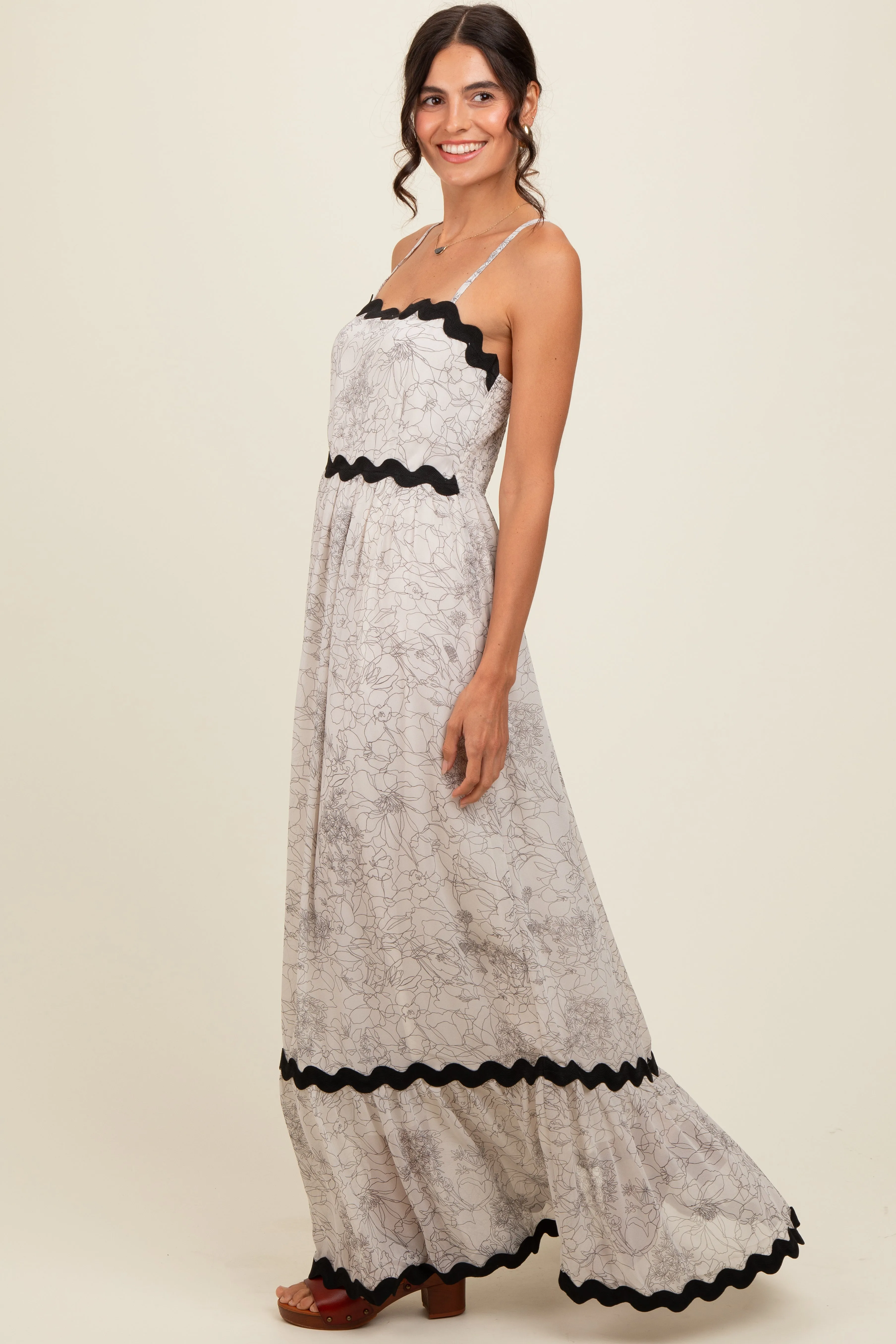 Ivory Floral Contrast Trim Maxi Dress sold by Pinkblush product image thumbnail 3