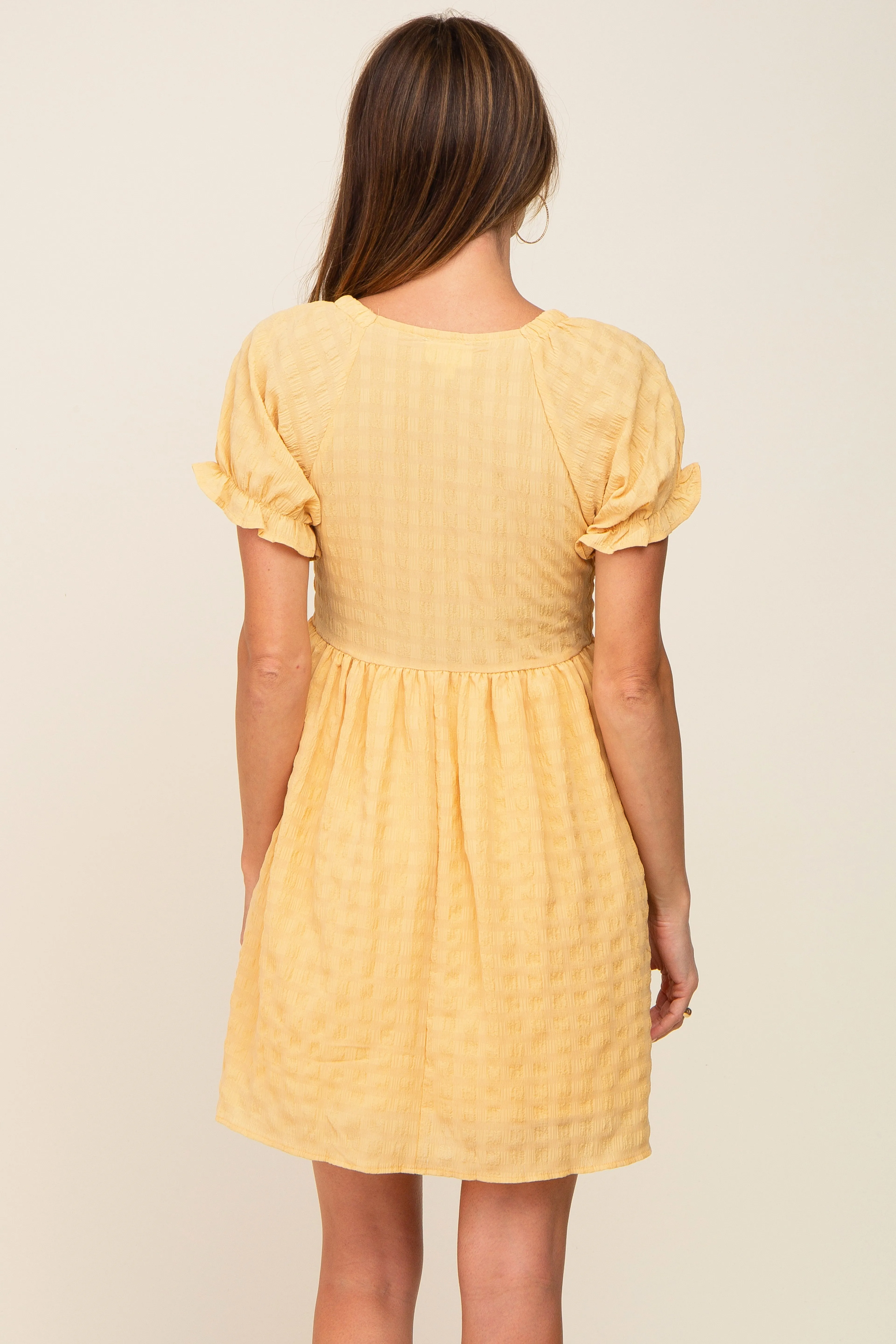 Yellow Smocked Textured V-Neck Dress sold by Pinkblush product image thumbnail 3