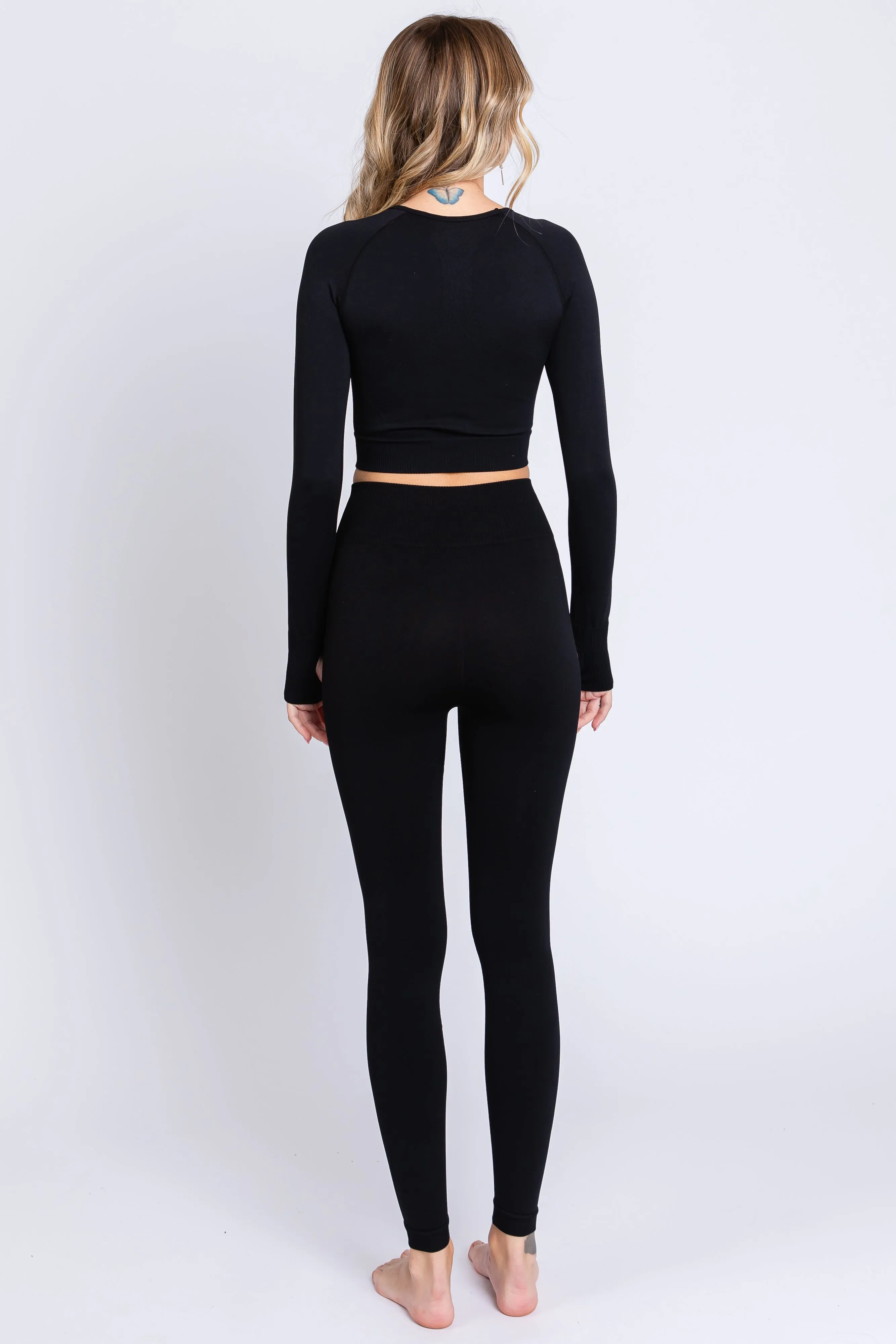 Black Cropped Long Sleeve Active Set sold by Pinkblush product image thumbnail 3