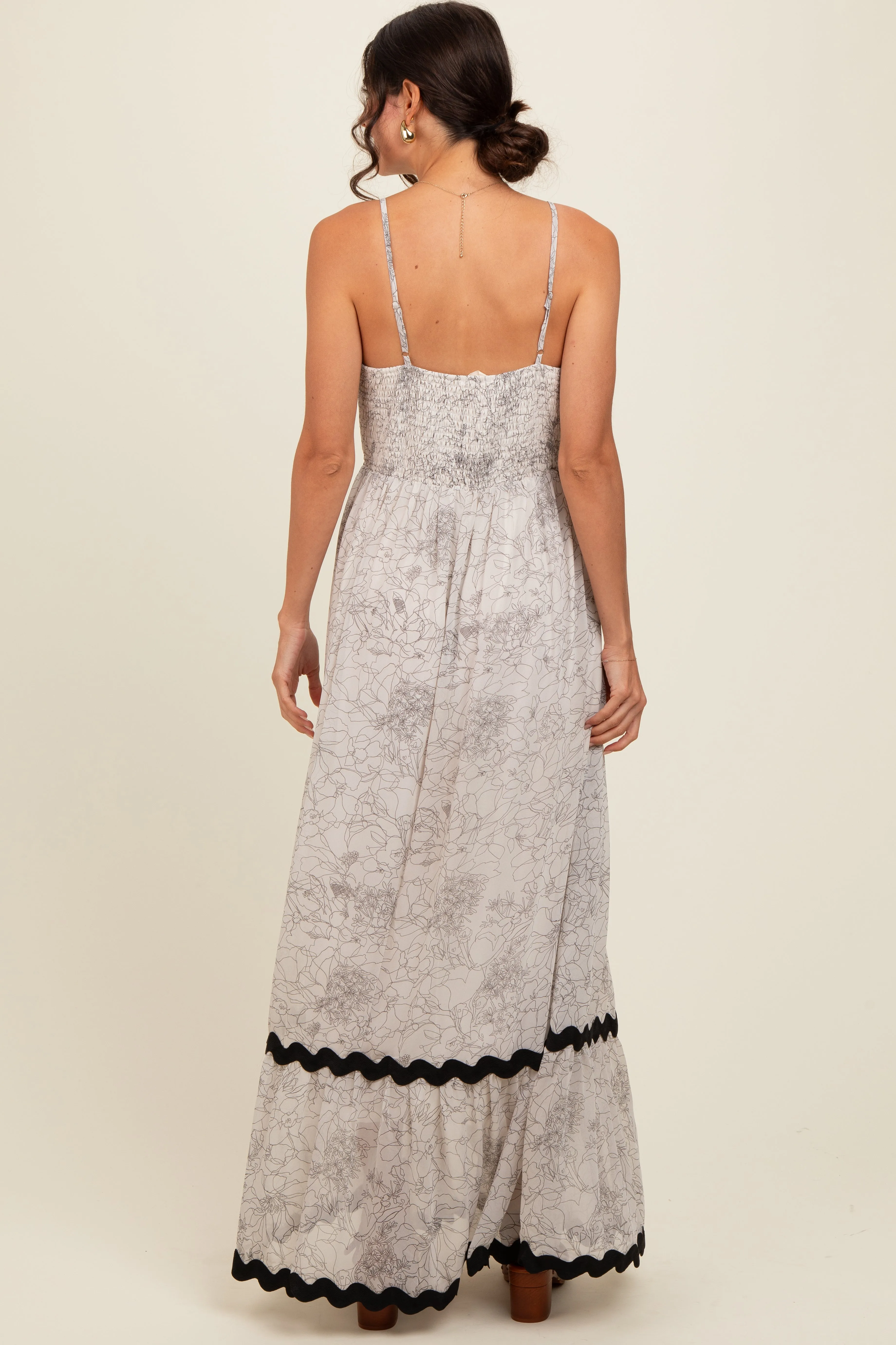 Ivory Floral Contrast Trim Maxi Dress sold by Pinkblush product image thumbnail 4