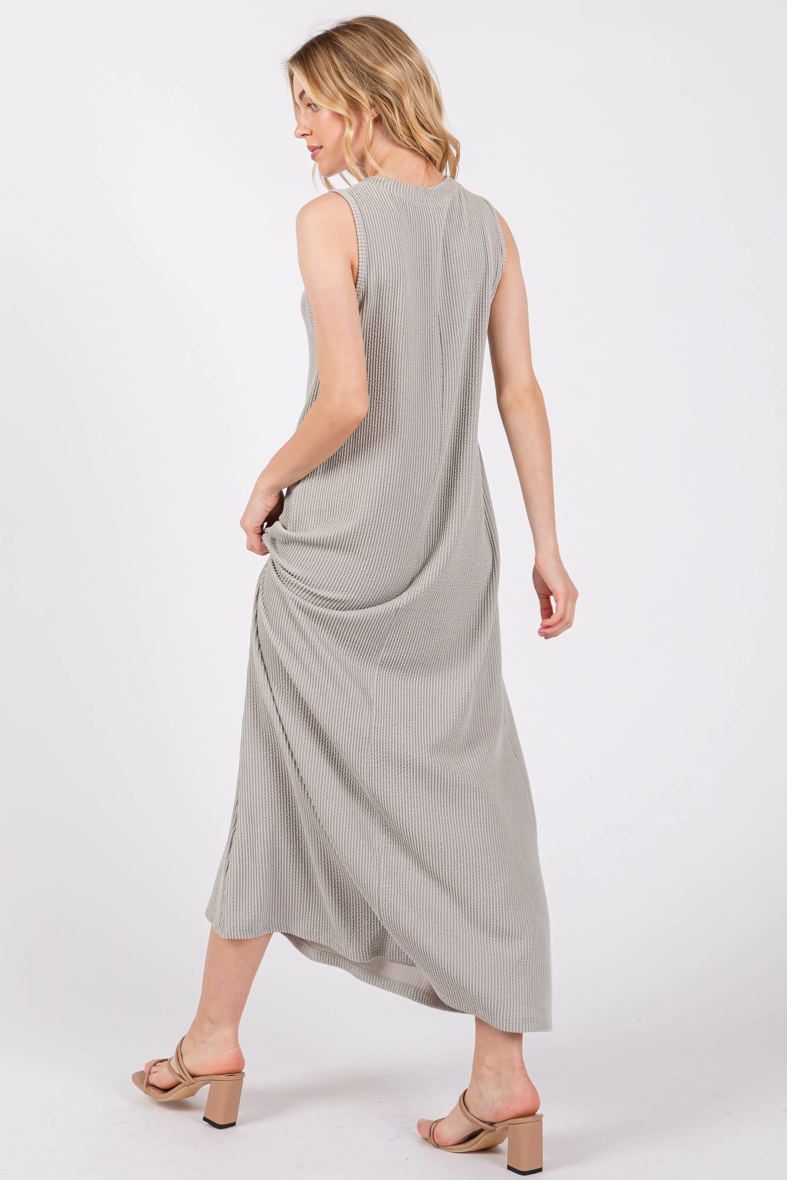 Grey Sleeveless Ribbed Maxi Dress sold by Pinkblush product image thumbnail 3