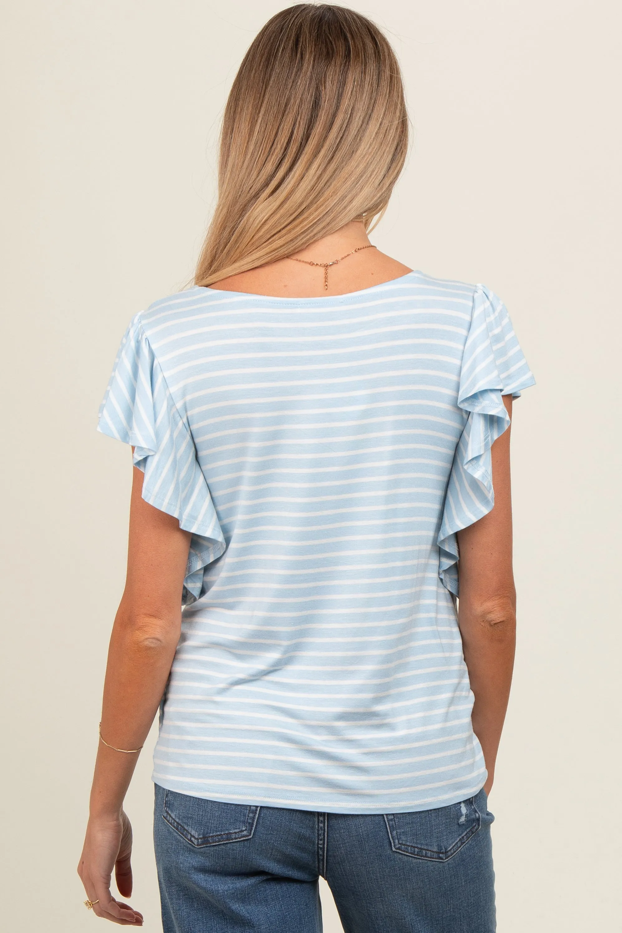 Light Blue Striped Ruffle Sleeve Maternity Top sold by Pinkblush product image thumbnail 4