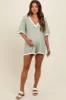 Light Olive Knit Contrast Trim Deep V-Neck Maternity Romper sold by Pinkblush